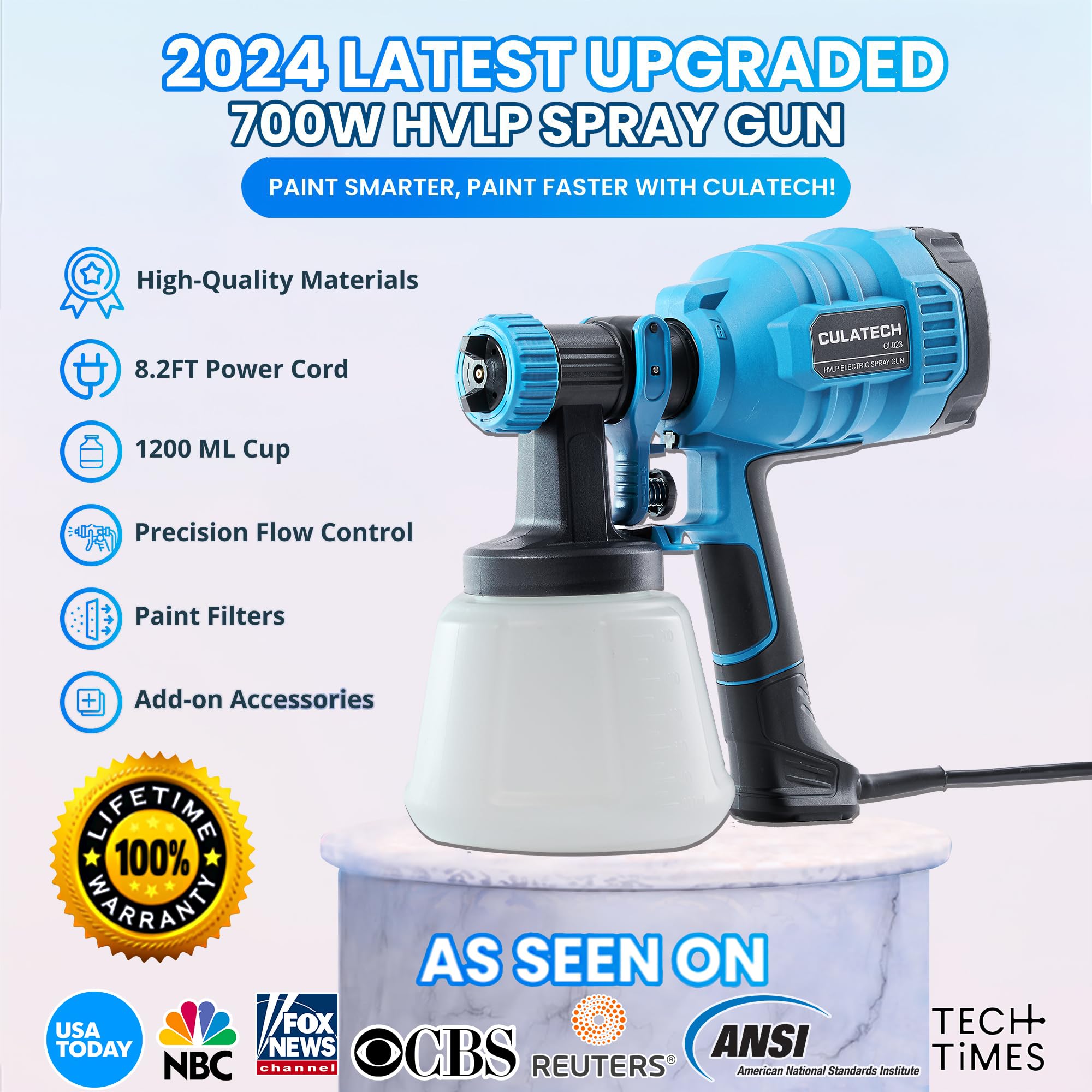 Upgraded HVLP Paint Sprayer Gun with 6 Copper Nozzles & Long Power Cord - Perfect for House Painting, Furniture, Fence, Walls & DIY Projects - Ideal for Home Renovation, Woodworking & Professional Painting Jobs