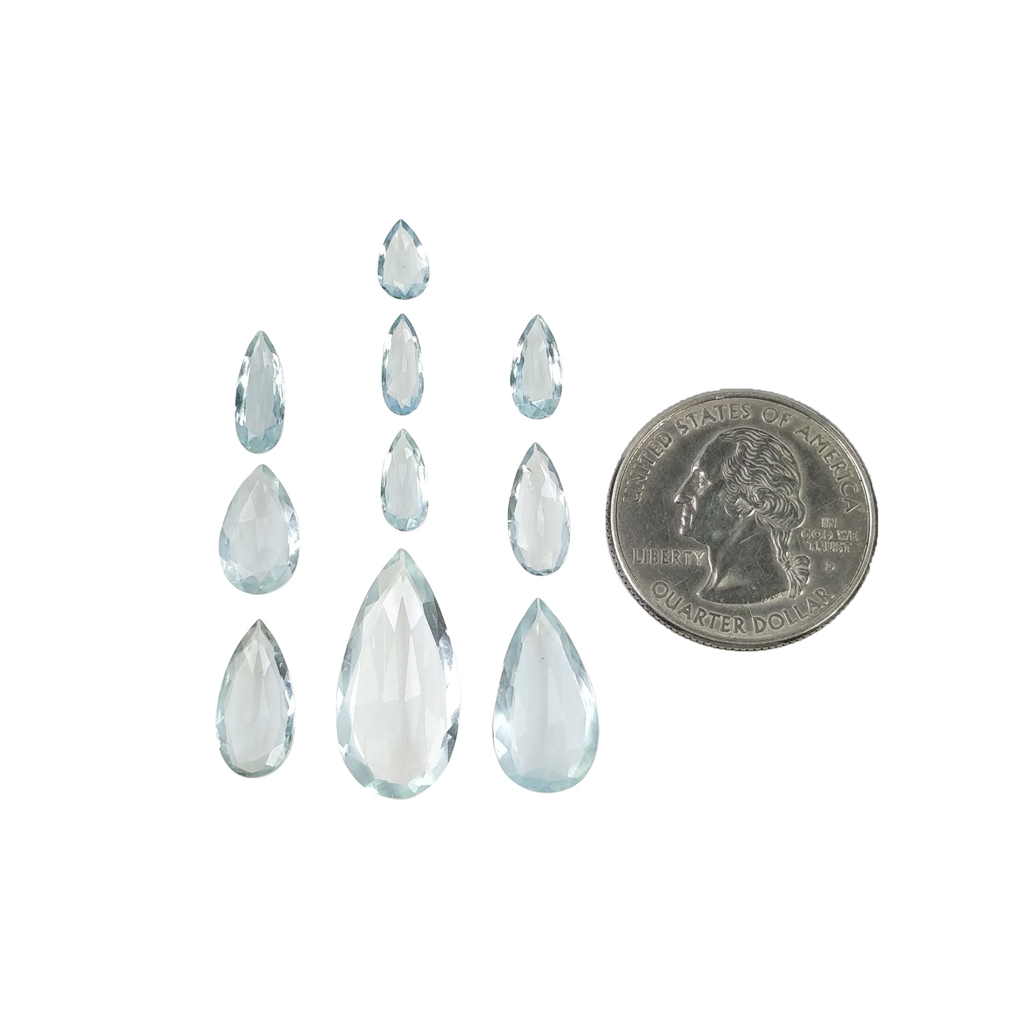 Natural Untreated Blue Aquamarine Gemstone Rose Cut - 14.25cts Pear Shape 8.5x5mm (10pcs) | Loose Stones for Jewelry Making, Engagement Rings & Healing Crystals