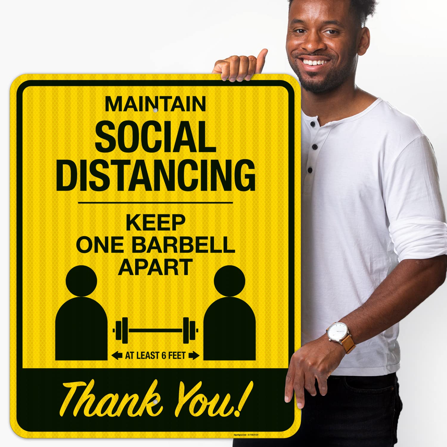 Social Distancing Sign - Keep One Barbell Apart at Least 6 Feet - 24x30 Inches Reflective Aluminum Sign - 3M EGP Coating, Fade Resistant - Made in USA - Perfect for Gyms, Workplaces & Public Spaces