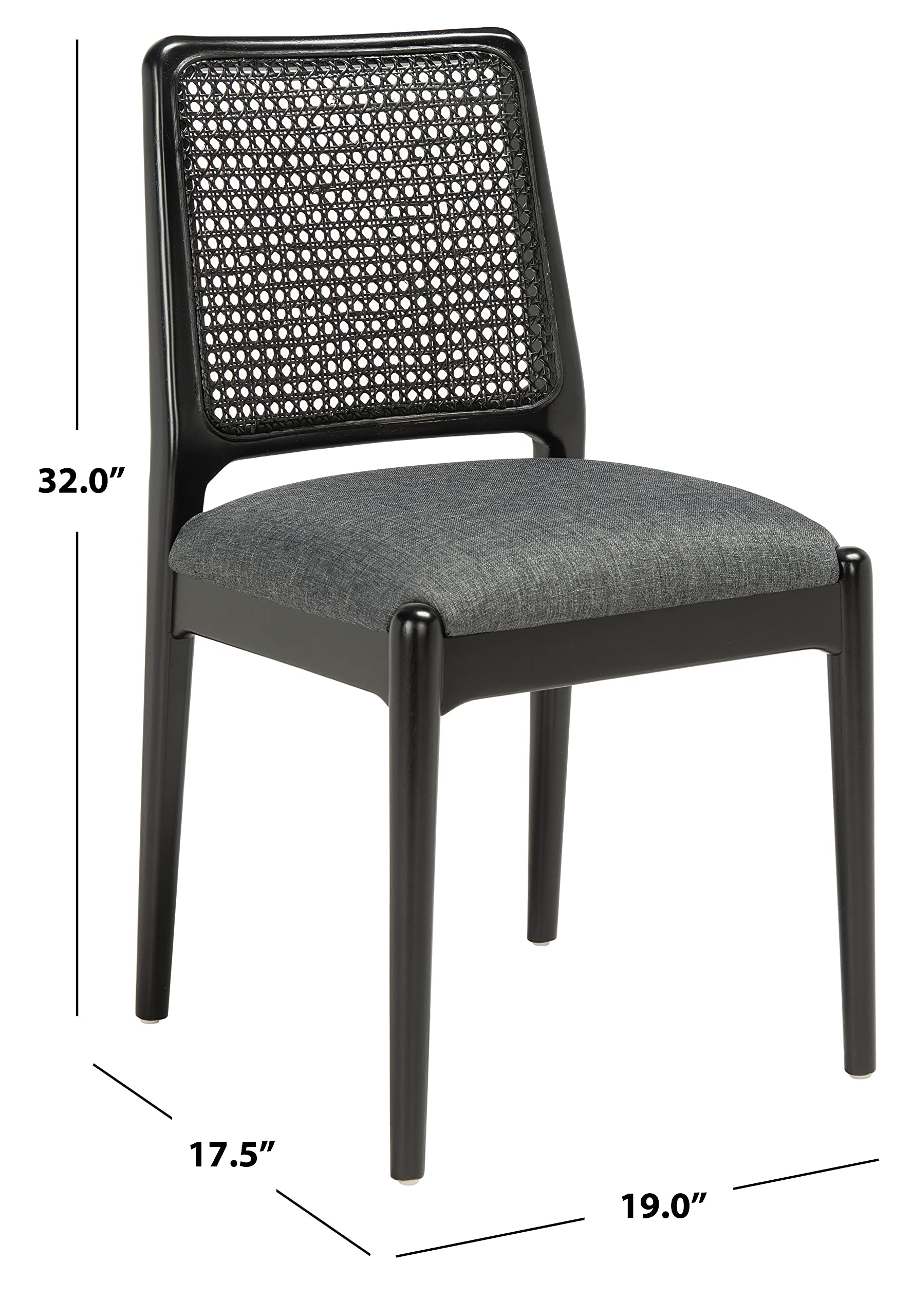 SAFAVIEH Reinhardt Rattan Cushion Dining Chairs (Set of 2) - Fully Assembled Black/Grey Modern Kitchen & Patio Furniture - DCH8800C-SET2 for Indoor Outdoor Dining Room, Breakfast Nook, and Garden Decor