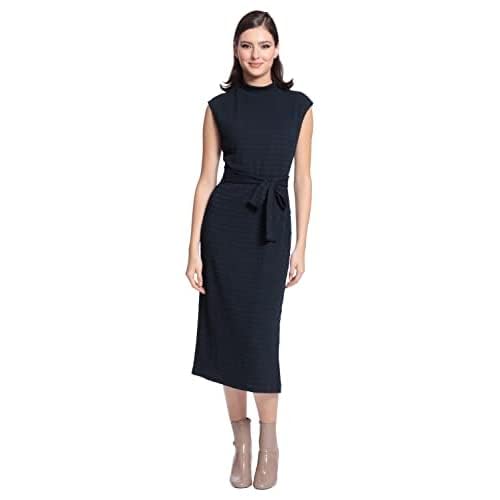 Maggy London Women's Tie Waist Dress - Elegant Office Workwear & Evening Cocktail Dress for Career, Dinner Party & Special Events in Twilight Navy Blue