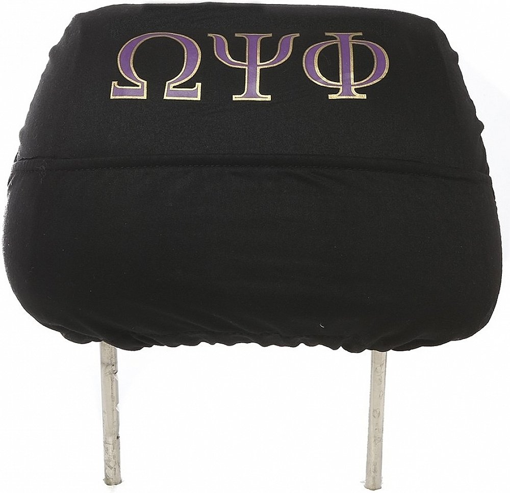 Omega Psi Phi Car Seat Headrest Cover - Black Universal Fit for Cars, SUVs & Trucks - Fraternity Accessories for Comfort & Style - Perfect for Road Trips, Commuting & Greek Organization Events