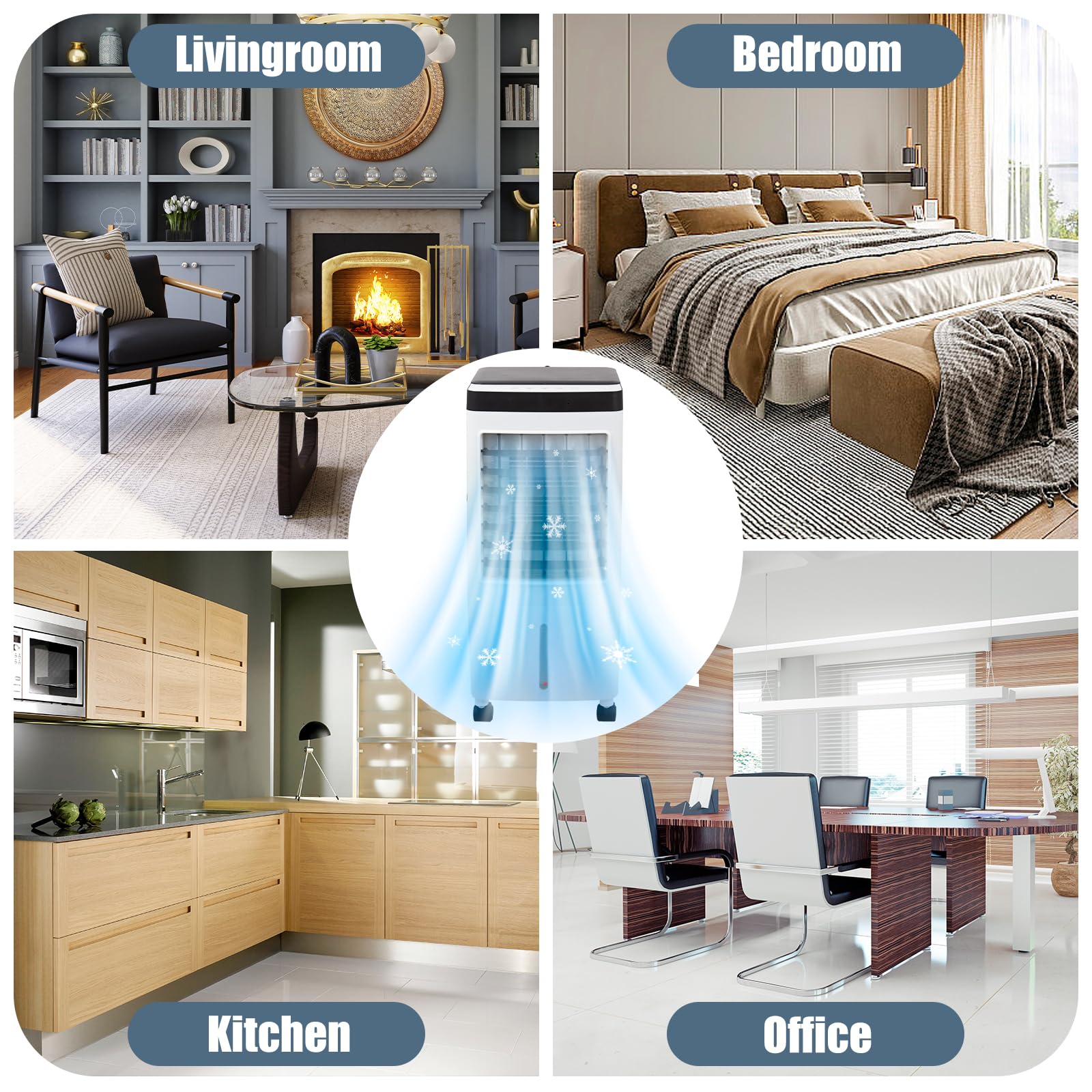 RUN.SE Portable Air Conditioner - 3-in-1 Evaporative Air Cooler with 3 Speed Settings, 2 Cooling Modes, 2.6 Gallon Water Tank, 7-Hour Timer & Remote Control | Perfect for Home, Office, Garage & Bedroom Cooling | Energy Efficient Personal Space Cooler for Summer