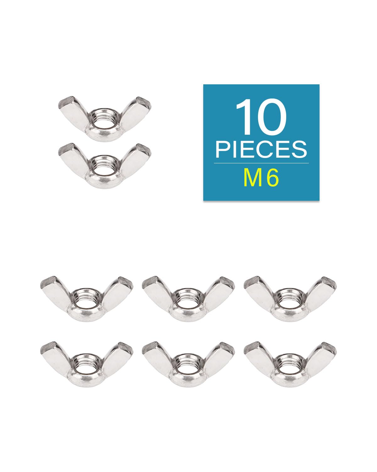 304 Stainless Steel M6 Wing Nuts - Pack of 10 | Durable Hardware for Home Maintenance, DIY Projects & Professional Engineering | Perfect for Plumbing, Furniture Assembly & Machinery Repair