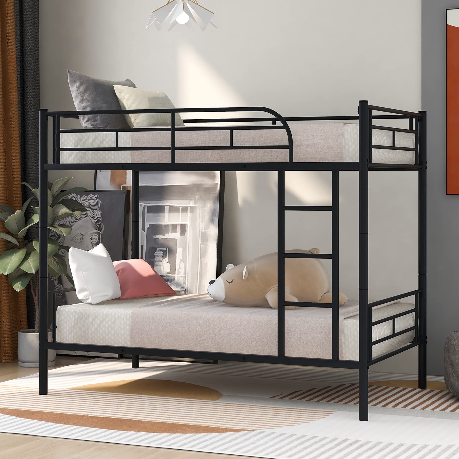 Twin Over Twin Metal Bunk Bed - Convertible to 2 Twin Platform Beds | Easy Assembly, No Box Spring Needed (Black) | Space-Saving Kids & Guest Room Solution