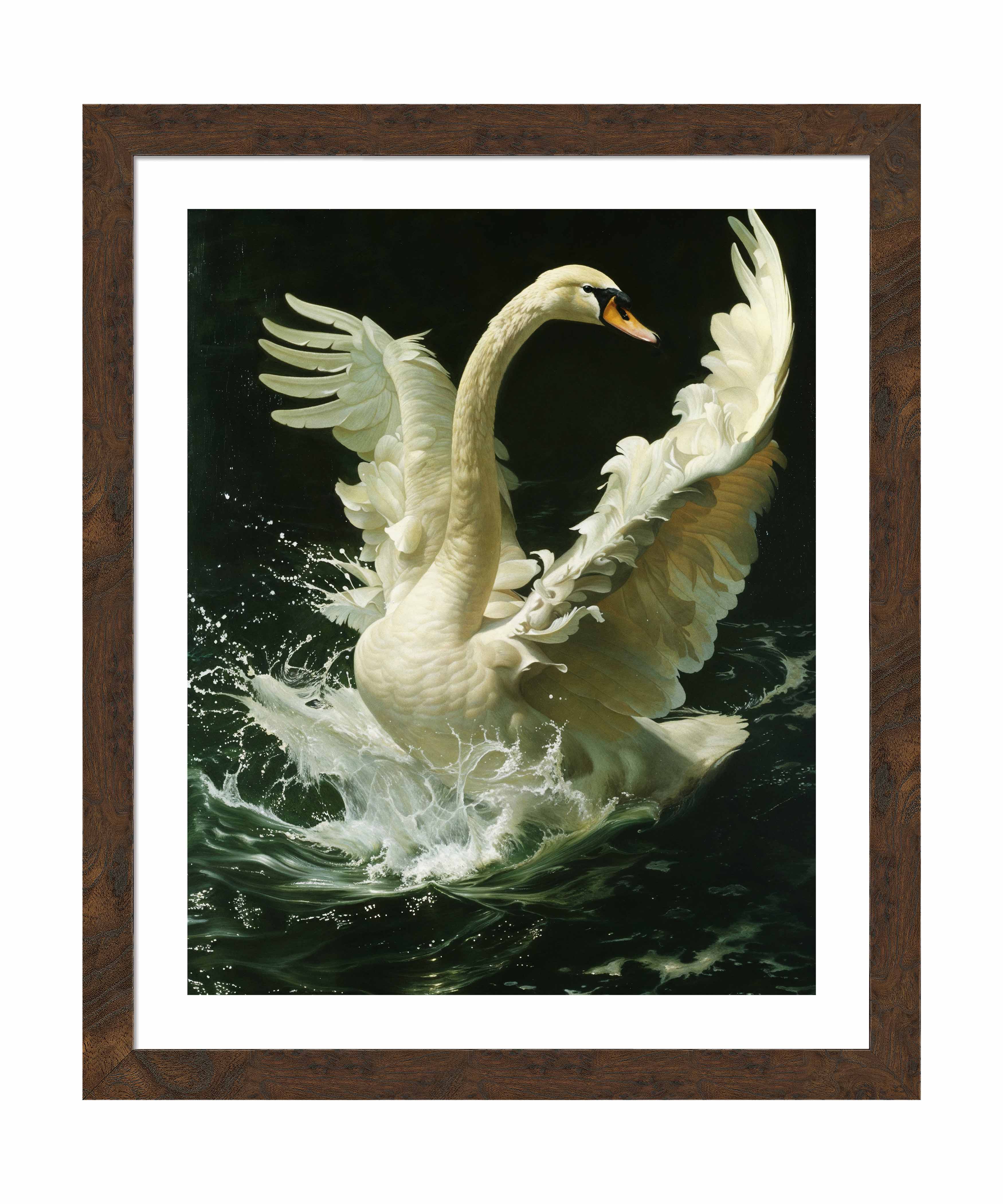 Ethereal Majesty Swan in Flight Art Prints - Elegant Home & Office Wall Decor, Perfect for Living Room, Bedroom, or Gift