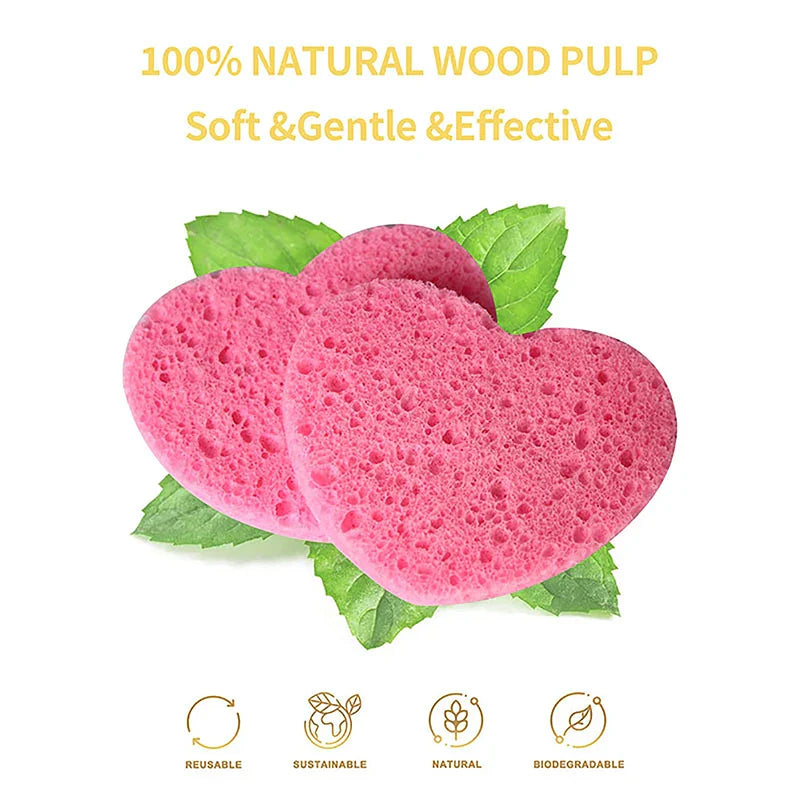50 Pcs Heart Wood Pulp Cellulose Sponges - Eco-Friendly Kitchen & Bath Cleaning Sponges for Dishes, Countertops, and Car Washing