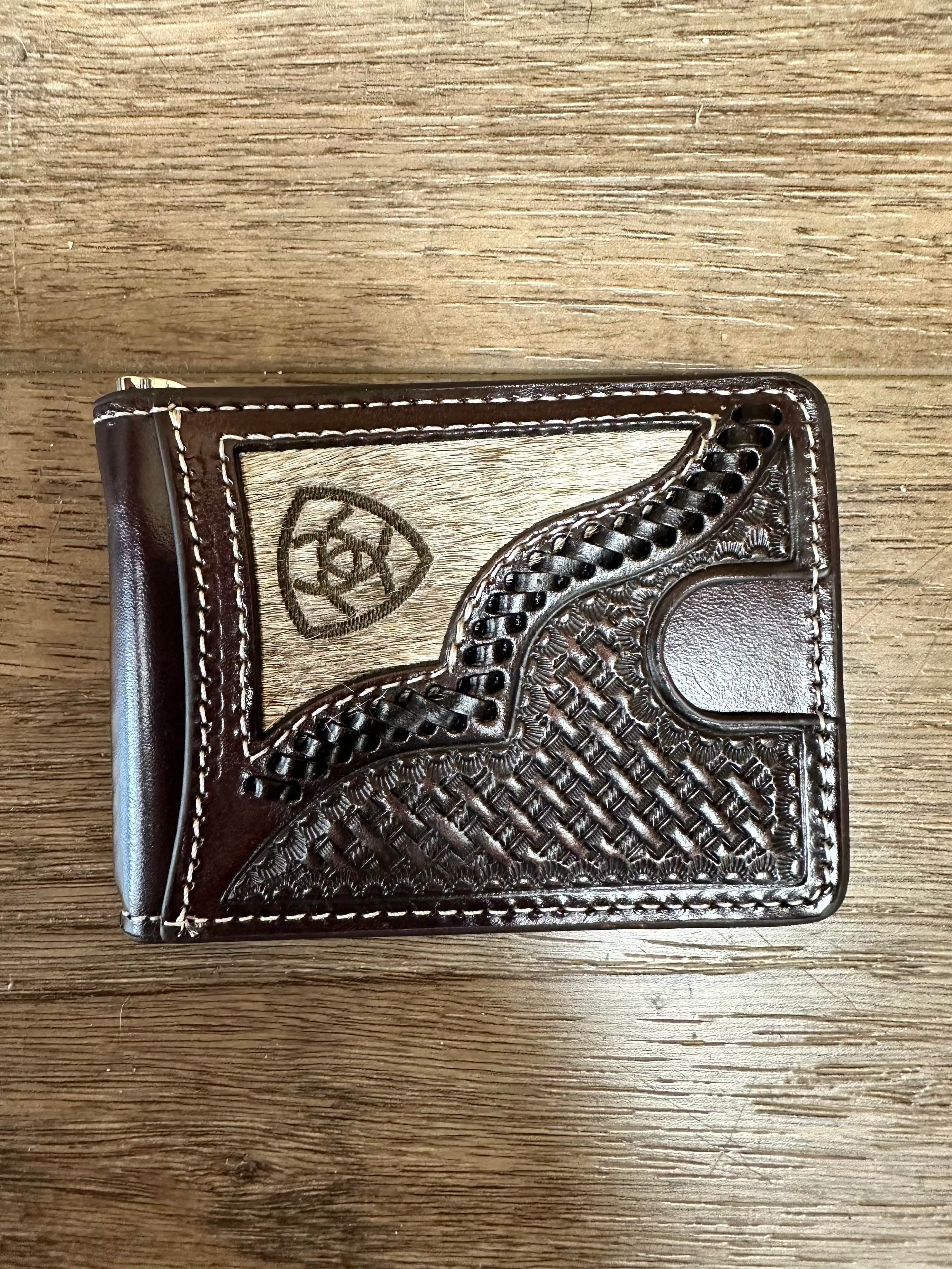 Ariat Genuine Calf Hair Basketweave Leather Wallet for Men - Stylish Bifold Design with RFID Protection - Perfect for Everyday Carry, Travel & Business Use
