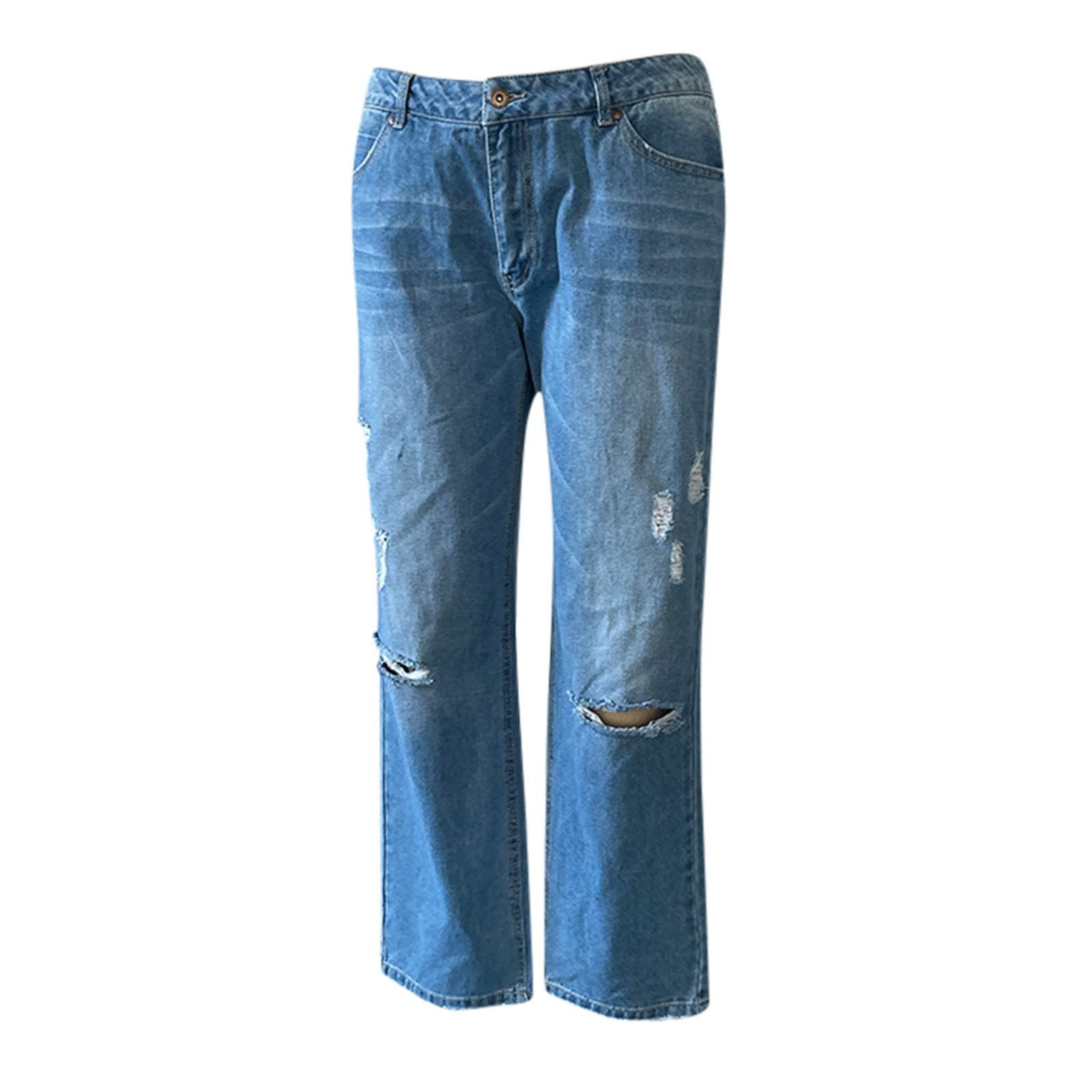 Women's Stretchy Ripped Flare Jeans - Raw Hem Bell Bottom & Bootcut Boyfriend Jeans in Dark Wash | Perfect for Casual Outfits, Night Out & Retro Fashion
