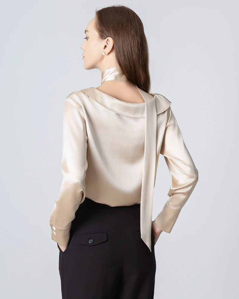 Elegant Silk Tie Neck Blouse for Women - Stylish Office & Party Wear - Perfect for Business Meetings, Weddings & Special Occasions