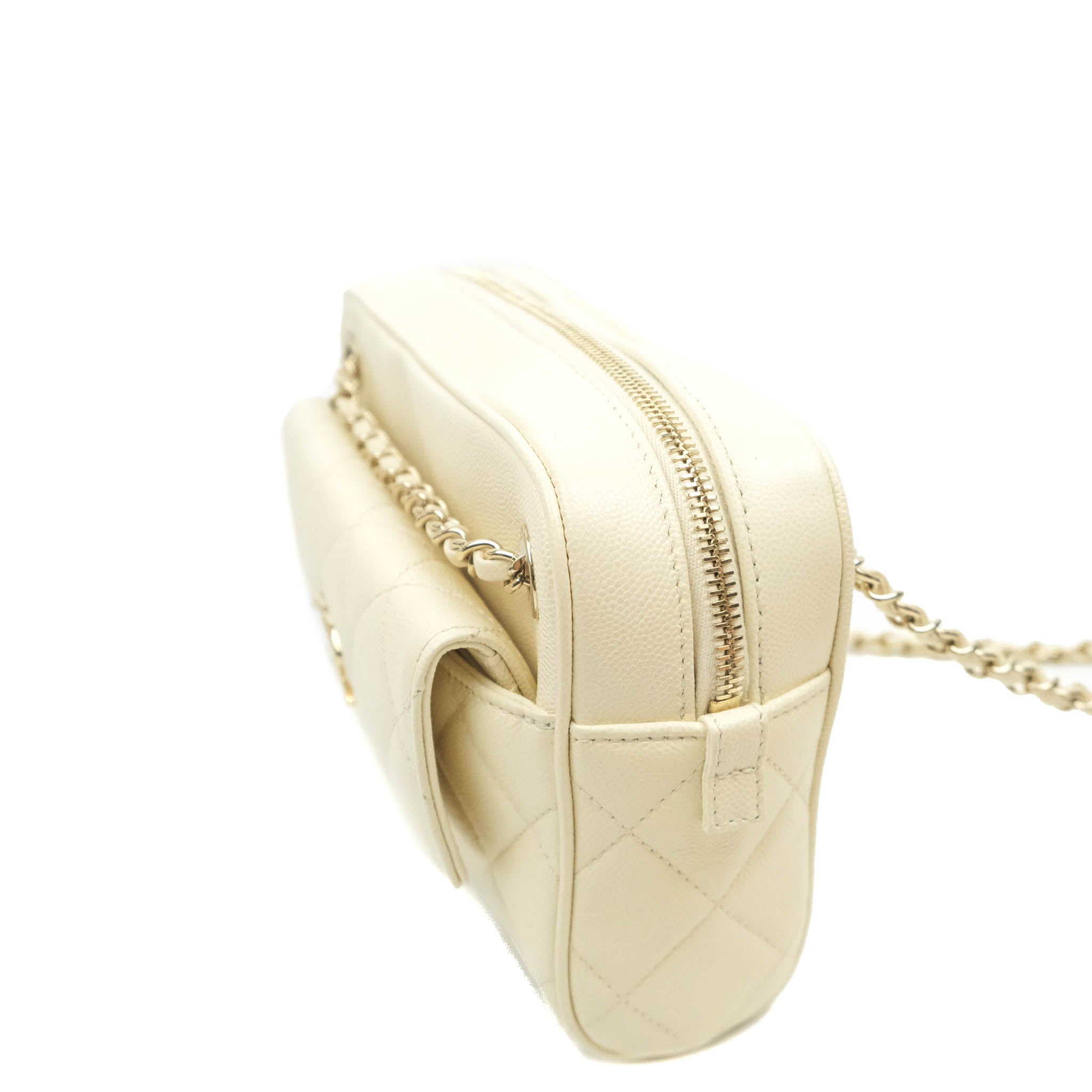 Chanel Camera Bag with Detachable Pouch - Ivory Caviar Leather & Gold Hardware | Luxury Crossbody Bag for Women | Perfect for Everyday Use, Date Night & Travel