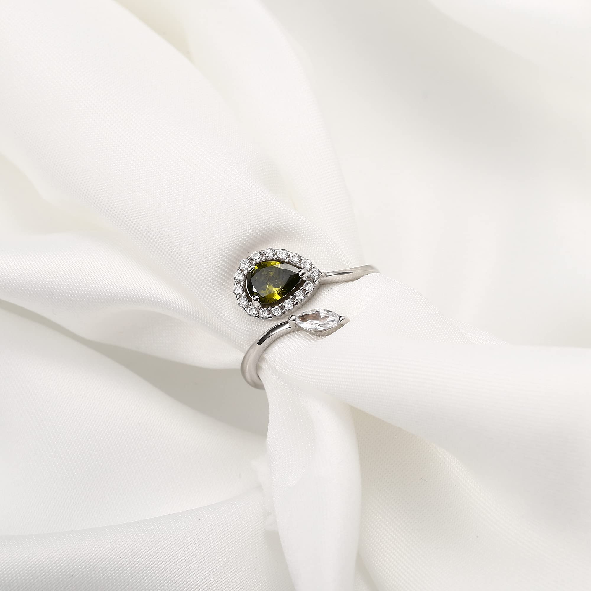 925 Sterling Silver Birthstone Rings for Women - Adjustable Teardrop CZ Engagement Rings, Mothers Day Birthday Christmas Gifts - Cubic Zirconia Open Thumb Rings for Everyday Wear & Special Occasions