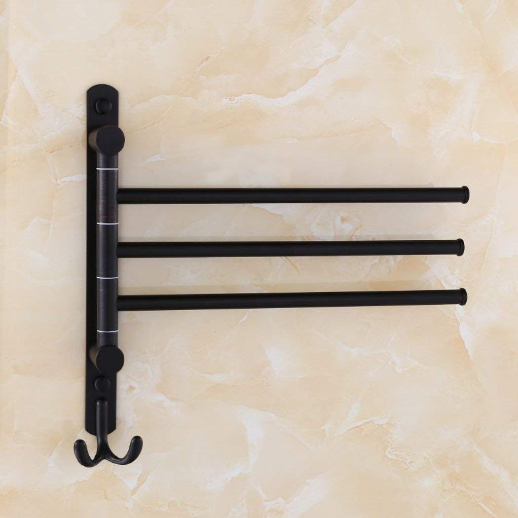 Oil Rubbed Bronze Swing Out Towel Rack - 3-Arm Wall Mounted Bathroom Towel Holder with Hooks | Space Saving Design for Small Bathrooms & Powder Rooms | Rust-Resistant Finish for Long-Lasting Use