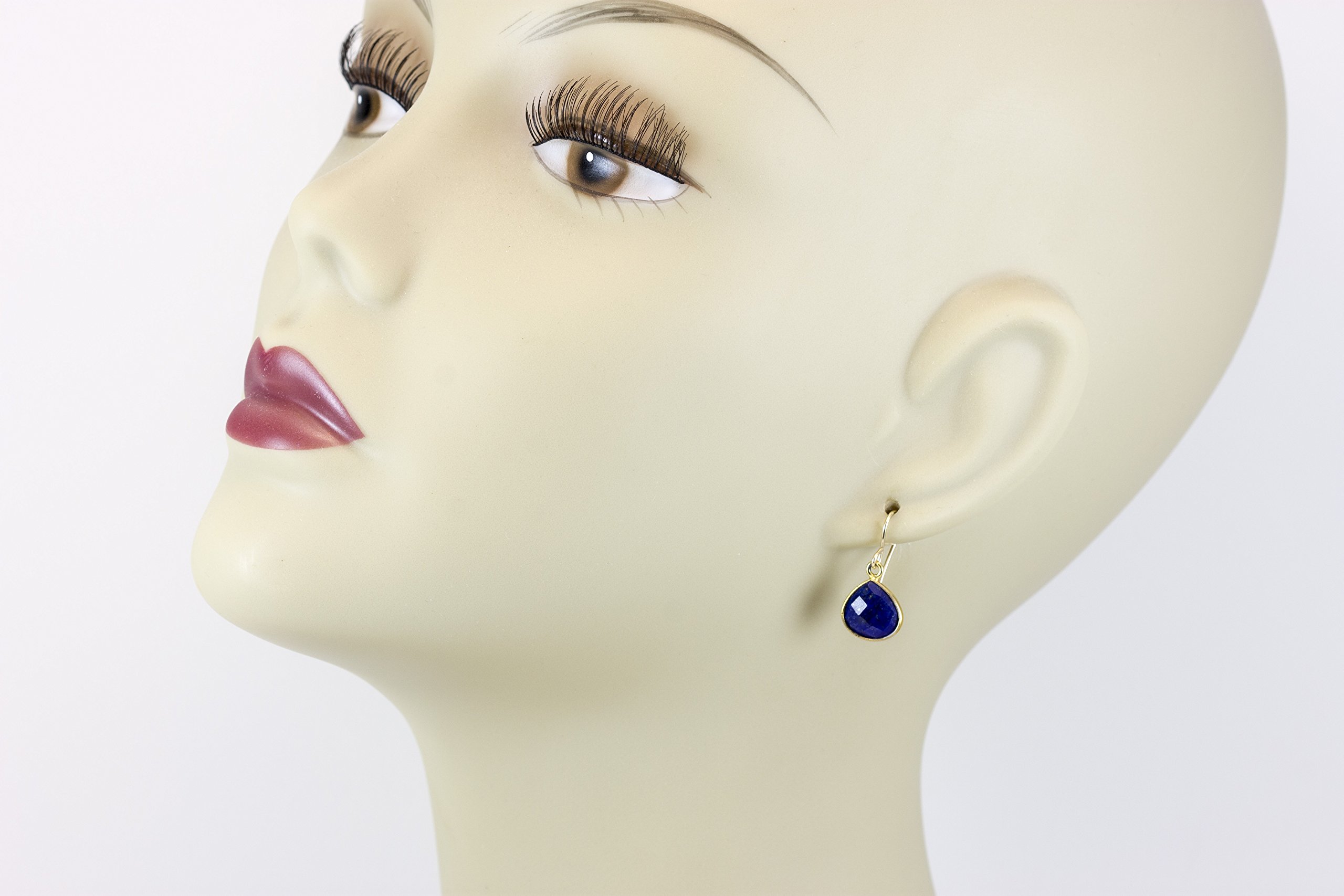 Lapis Lazuli Heart Teardrop Earrings - 14K Gold Plated Bezel Set Faceted Gemstone Dainty Jewelry for Women | Perfect for Weddings, Date Nights & Special Occasions