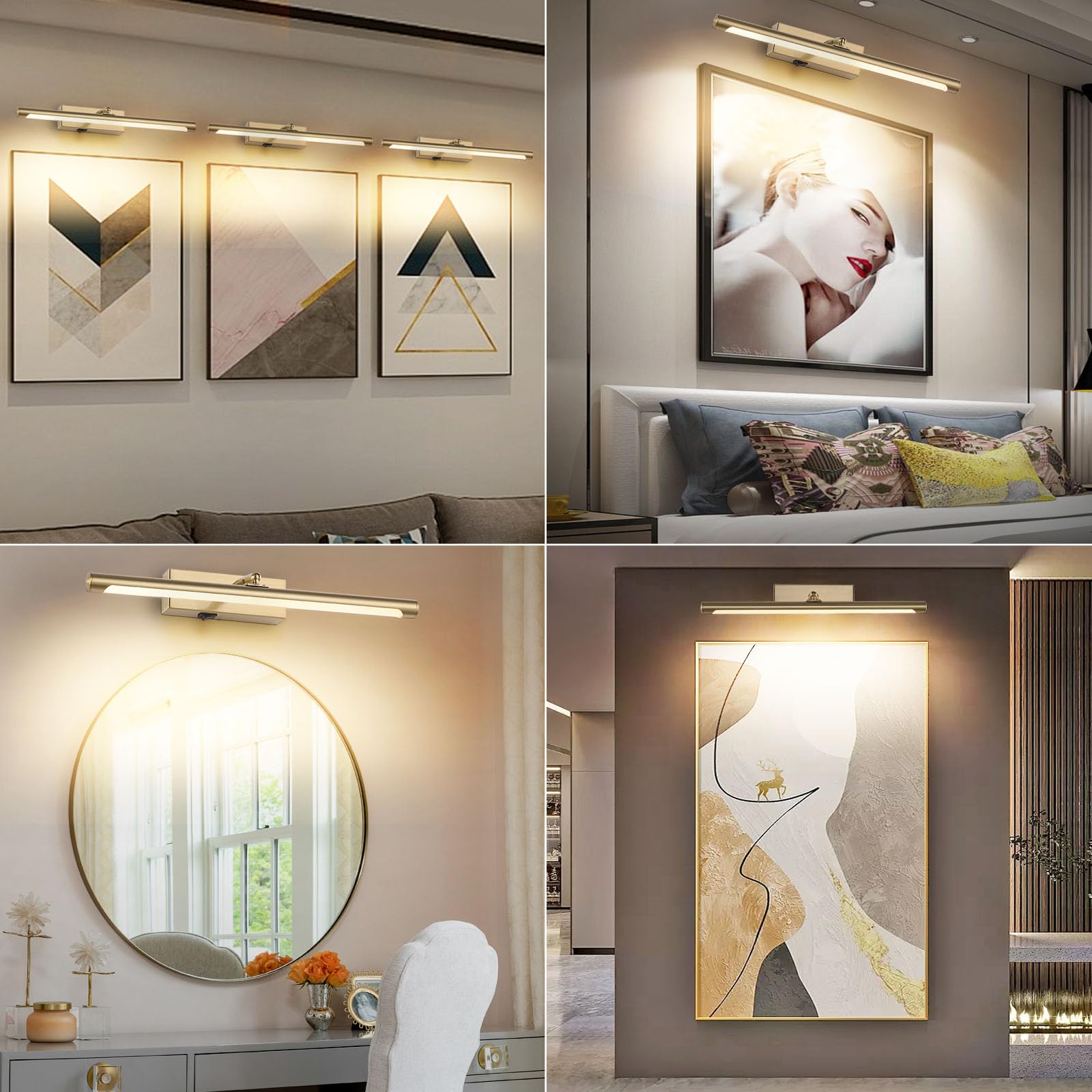Rechargeable Battery Operated Picture Lights with Remote Control - Dimmable Wall Art Light for Gallery & Home Decor (Golden, 16 Inch) - Perfect for Illuminating Paintings, Photos & Artwork Displays