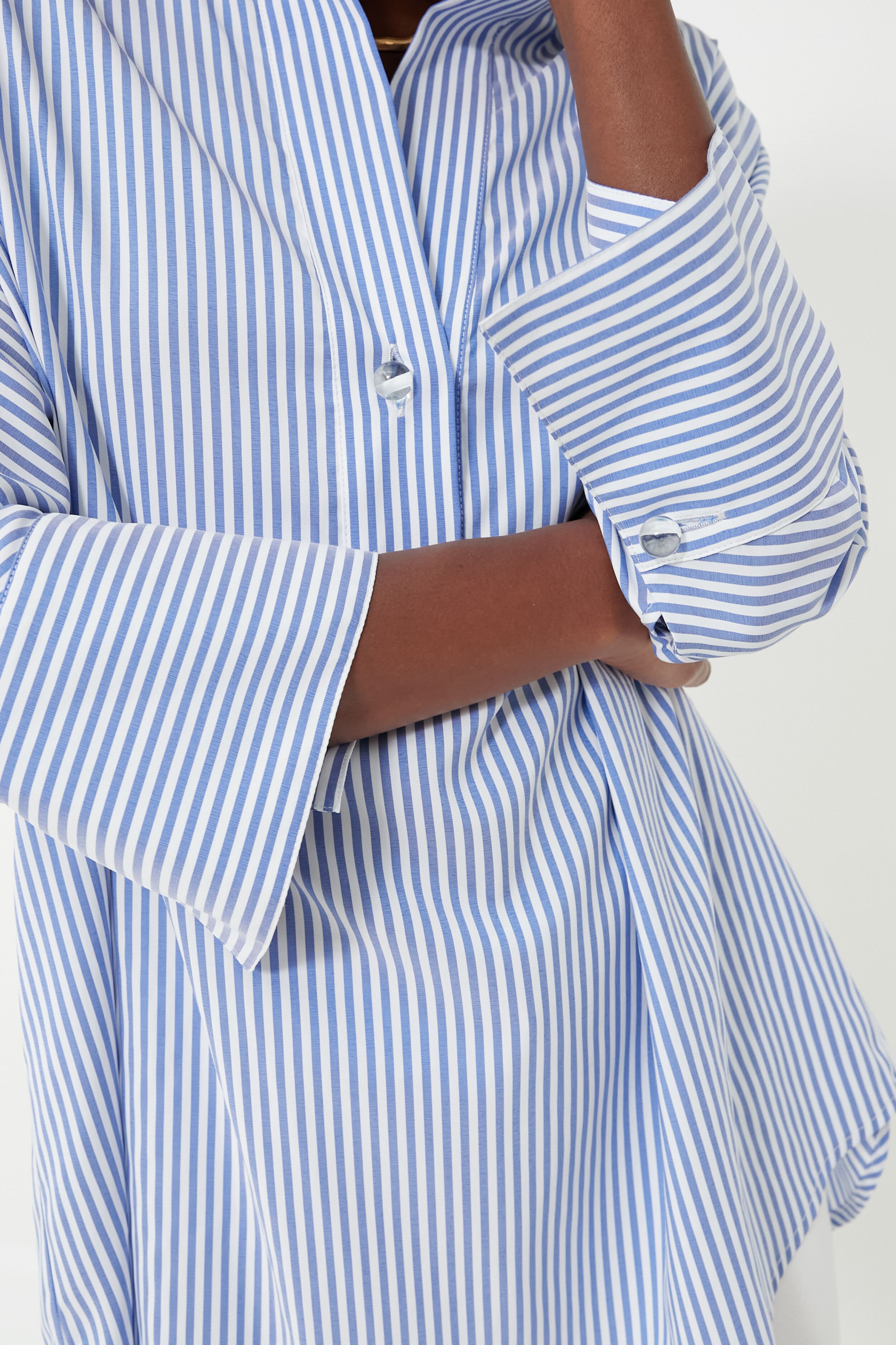 Blue Stripe Willow Blouse - Women's Stylish Floral Print Tunic Top for Casual Wear & Office Outfits | Perfect for Spring & Summer Fashion