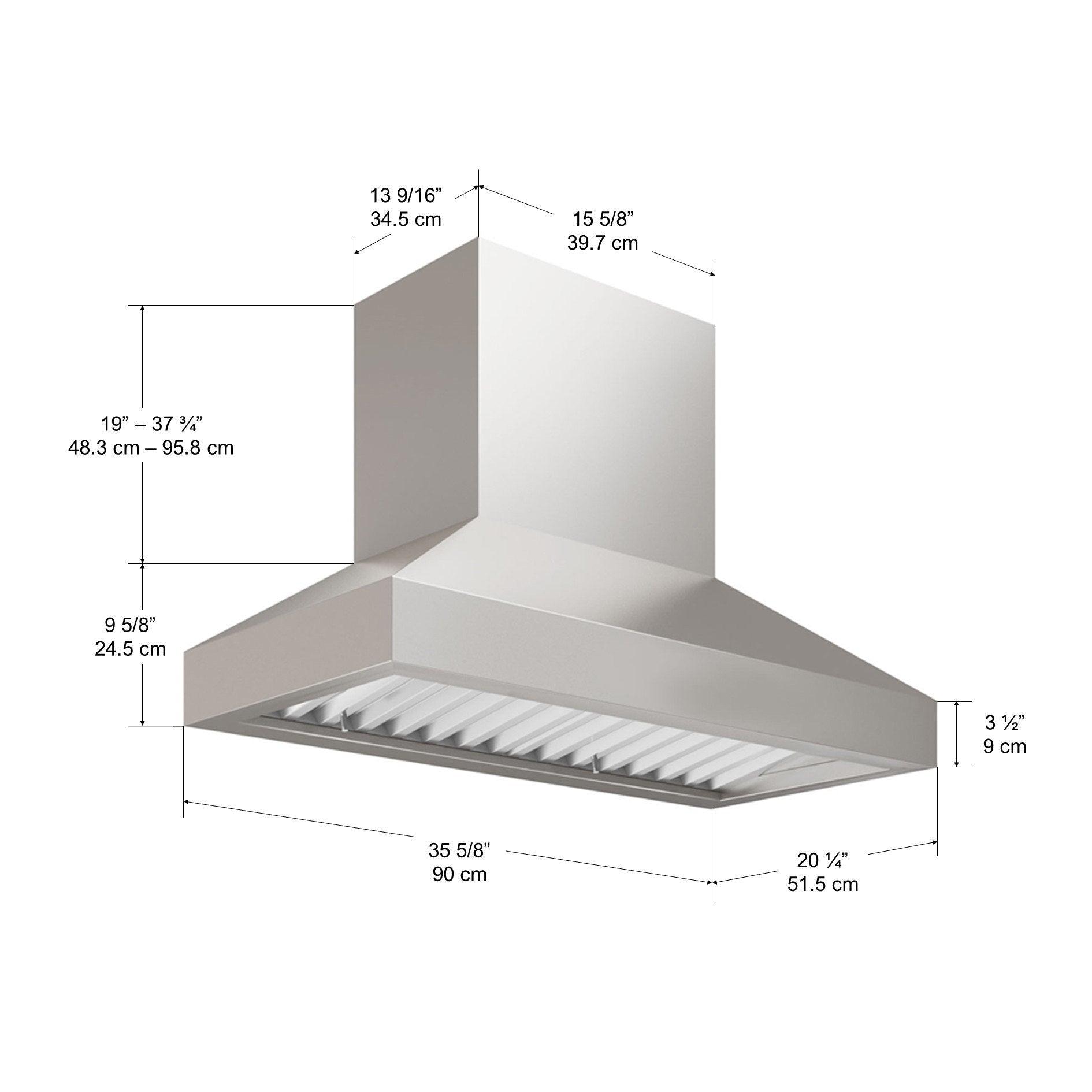 Pro Series 36-Inch Pyramid Range Hood with Hidden Controls - Stainless Steel Kitchen Vent Hood for Modern Home Cooking