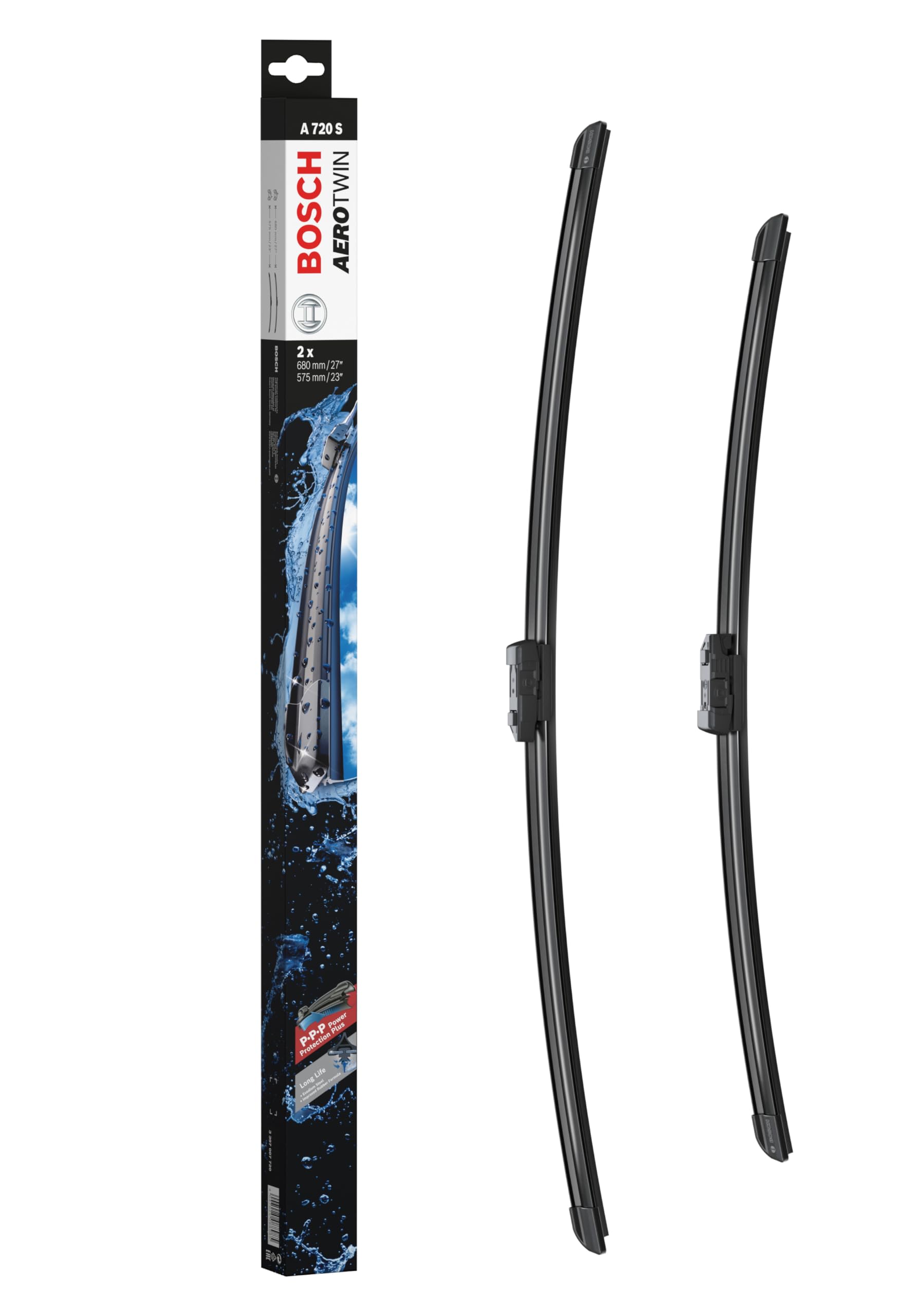 Bosch Aerotwin Flat Wiper Blades Set 680mm & 575mm - A720S Replacement Windshield Wipers for Smooth, Quiet Driving in Rain & Snow