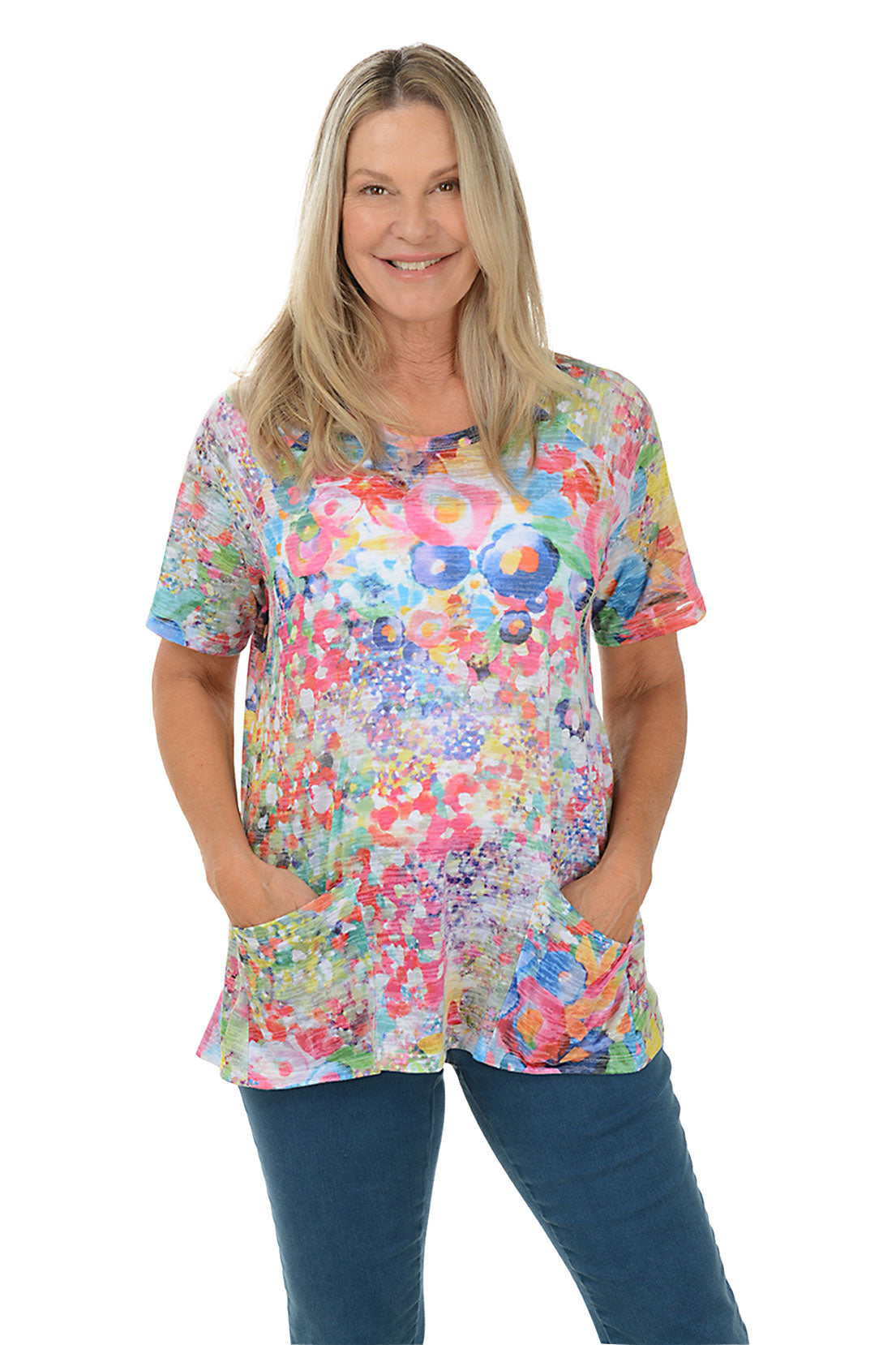Meadow Short Sleeve Burnout Knit Top for Women - Soft Vintage Style Casual Blouse - Perfect for Summer Outfits, Beach Days and Boho Fashion