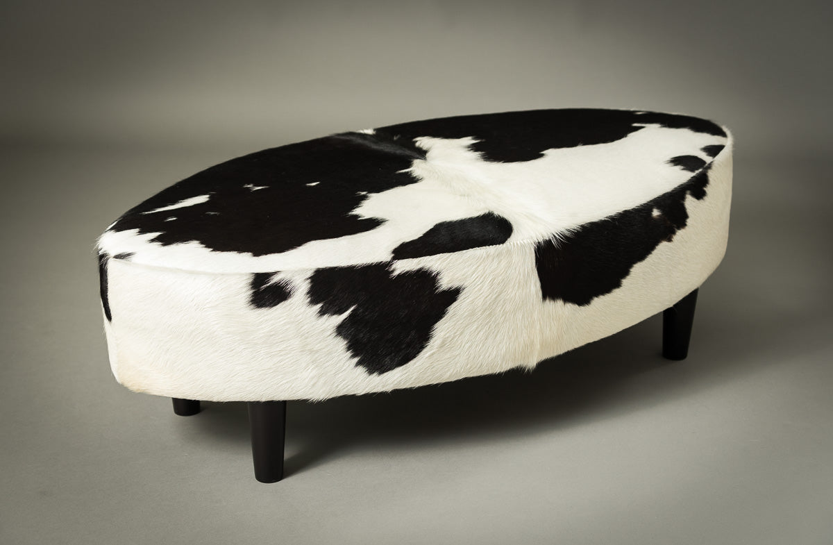 Premium Cowhide Ottoman with Oval Wooden Legs - 47