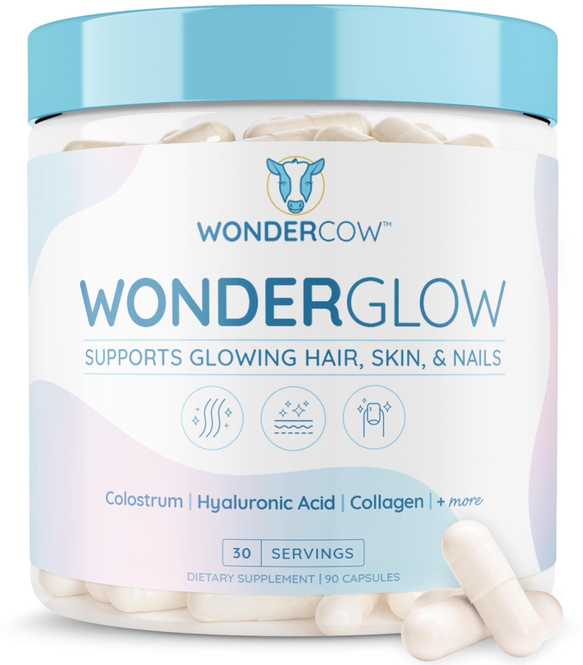 Premium Hair Skin & Nails Vitamins with Bovine Colostrum, Collagen, Hyaluronic Acid, Biotin, Zinc & Lactoferrin - Supports Faster Hair Growth, Stronger Nails & Radiant Skin - 30 Day Supply of Vegan Capsules for Women & Men - Perfect for Daily Beauty Routine & Wellness Support