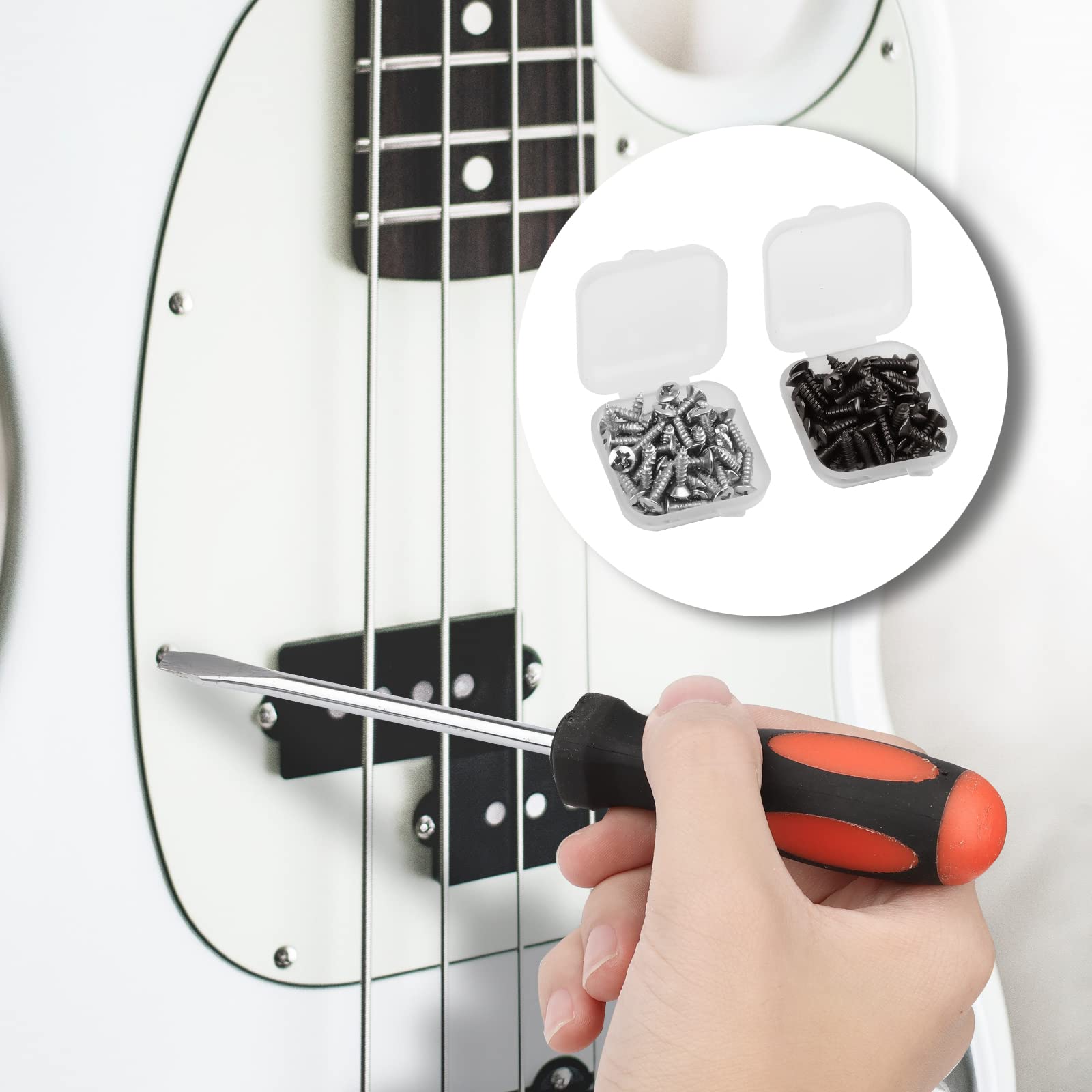SAVITA 100 Pcs Guitar Pickguard Screws & Bass Pickguard Screw Set - Light Black & Bright Silver Mounting Screws for Electric Guitar & Bass Guards | Perfect for DIY Guitar Repair & Maintenance