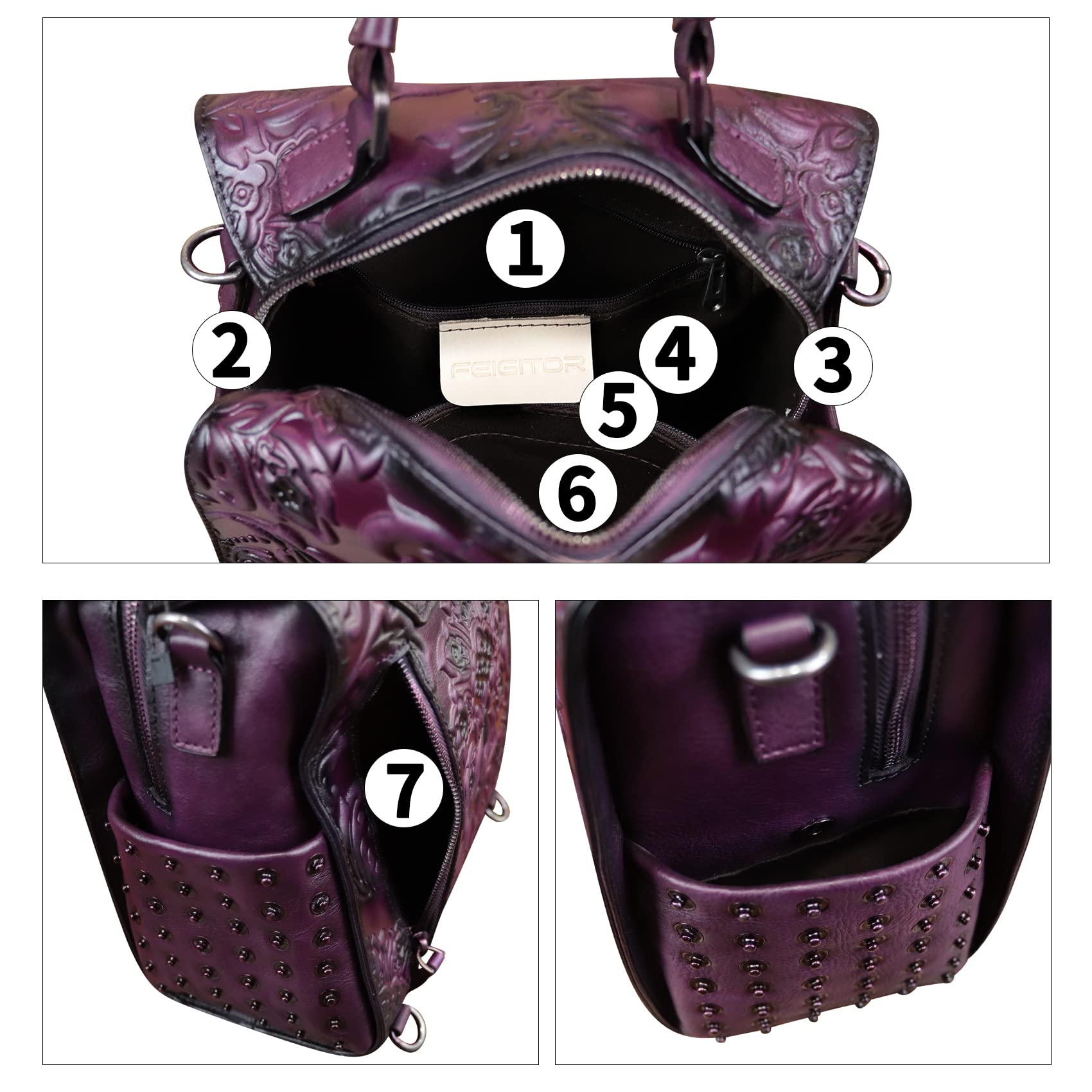 Genuine Leather Handbags for Women - Embossed Leather Backpack, Convertible Shoulder Bag & Satchel Purse - Perfect for Work, Travel & Everyday Use