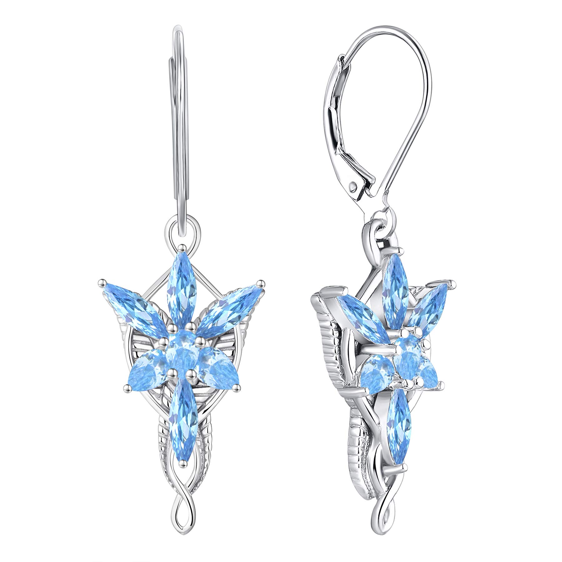JO WISDOM Women's Arwen Evenstar Earrings - 925 Sterling Silver Leverback Dangle Drop Earrings with 5A Cubic Zirconia, Elvish Jewelry for Women - Perfect for Cosplay, Fantasy Weddings & Lord of the Rings Fans