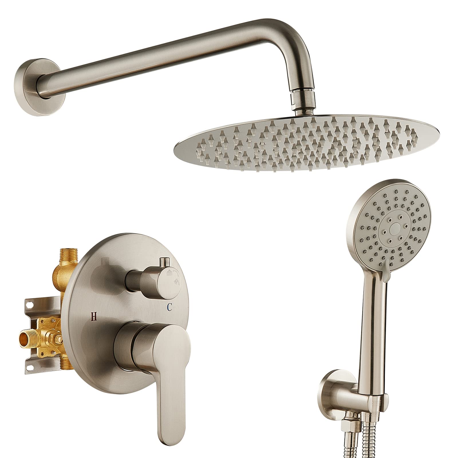 OUGOO Luxury Rainfall Shower System - 10 Inch Wall Mounted Shower Combo with Concealed Brass Valve | Perfect for Master Bathroom & Spa-Like Shower Experience