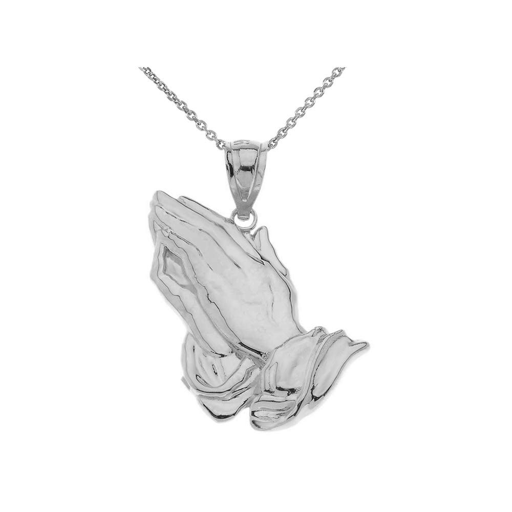 10K Gold Religious Praying Hands Pendant Necklace for Women & Men - Catholic Christian Jewelry Gift for Baptism, First Communion & Prayer Time