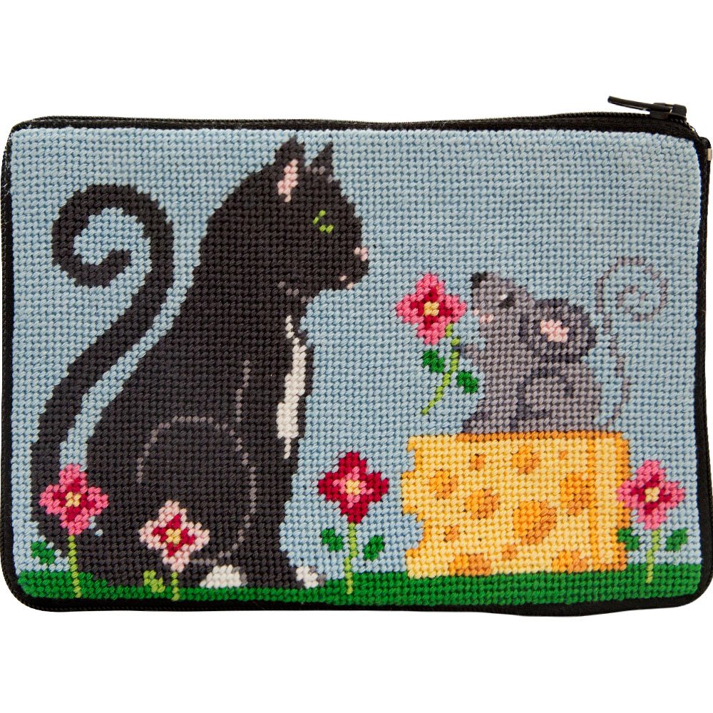 Stitch & Zip Needlepoint Purse Kit - DIY Cat & Mouse Design Crossbody Bag for Women | Perfect for Crafting, Gifts & Everyday Use