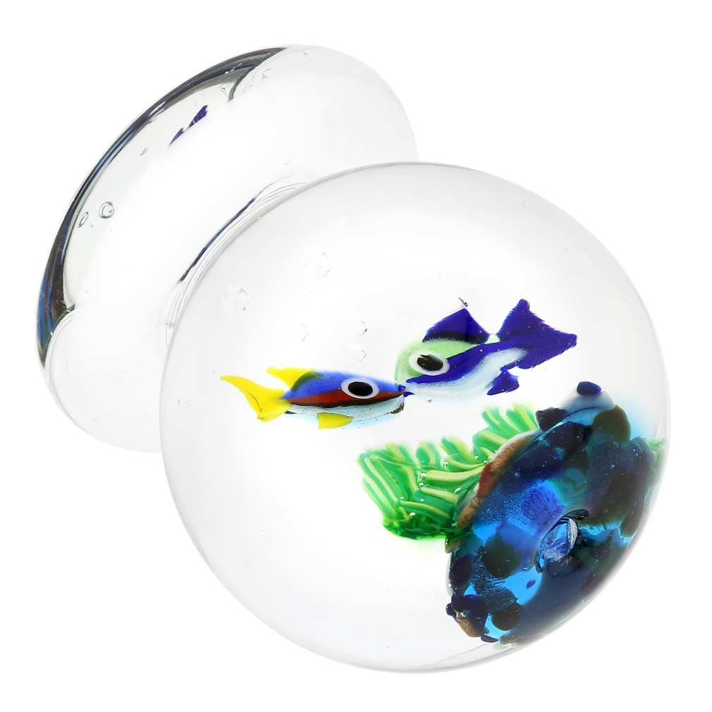 Authentic Murano Glass Aquarium Jar with Two Tropical Fish - Handmade in Venice, Italy | Perfect for Home Decor, Office Desk, and Gift Ideas