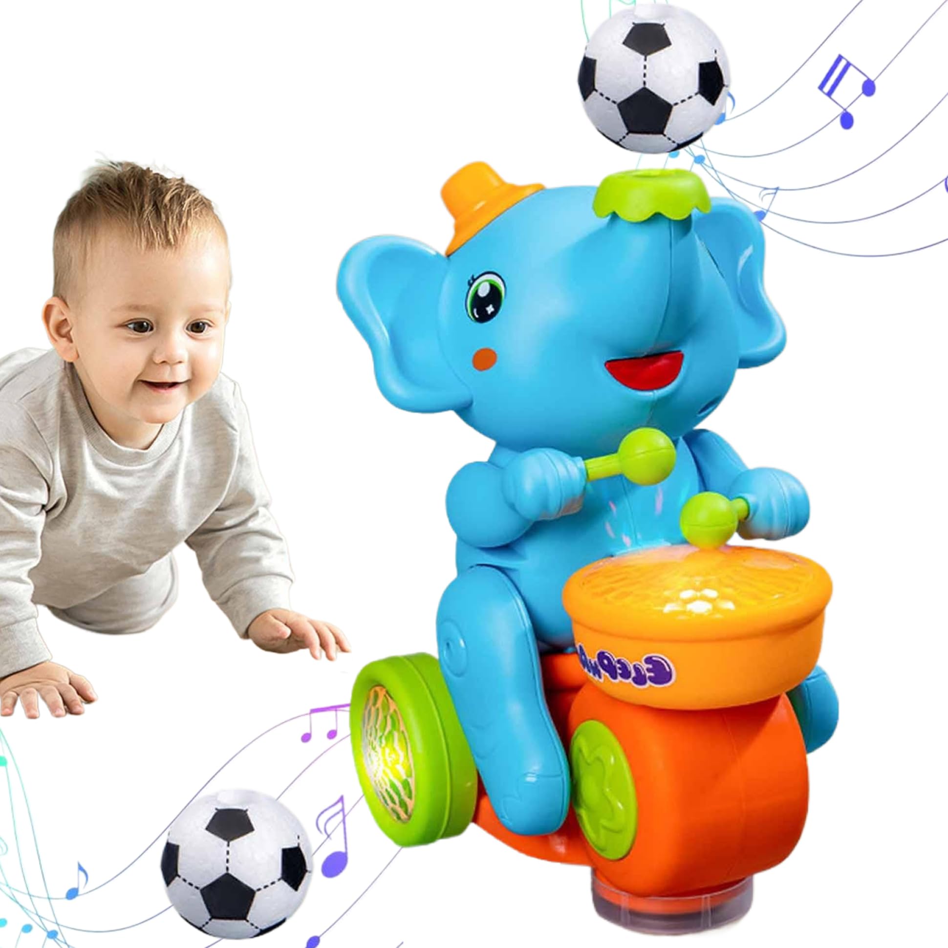 Electric Walking Elephant Toy with Drum, Floating Ball & LED Lights - Musical Baby Crawling Toy with Sounds for Ages 3+ | Educational Learning Toy for Toddlers | Perfect for Playtime, Birthday Gifts & Early Childhood Development
