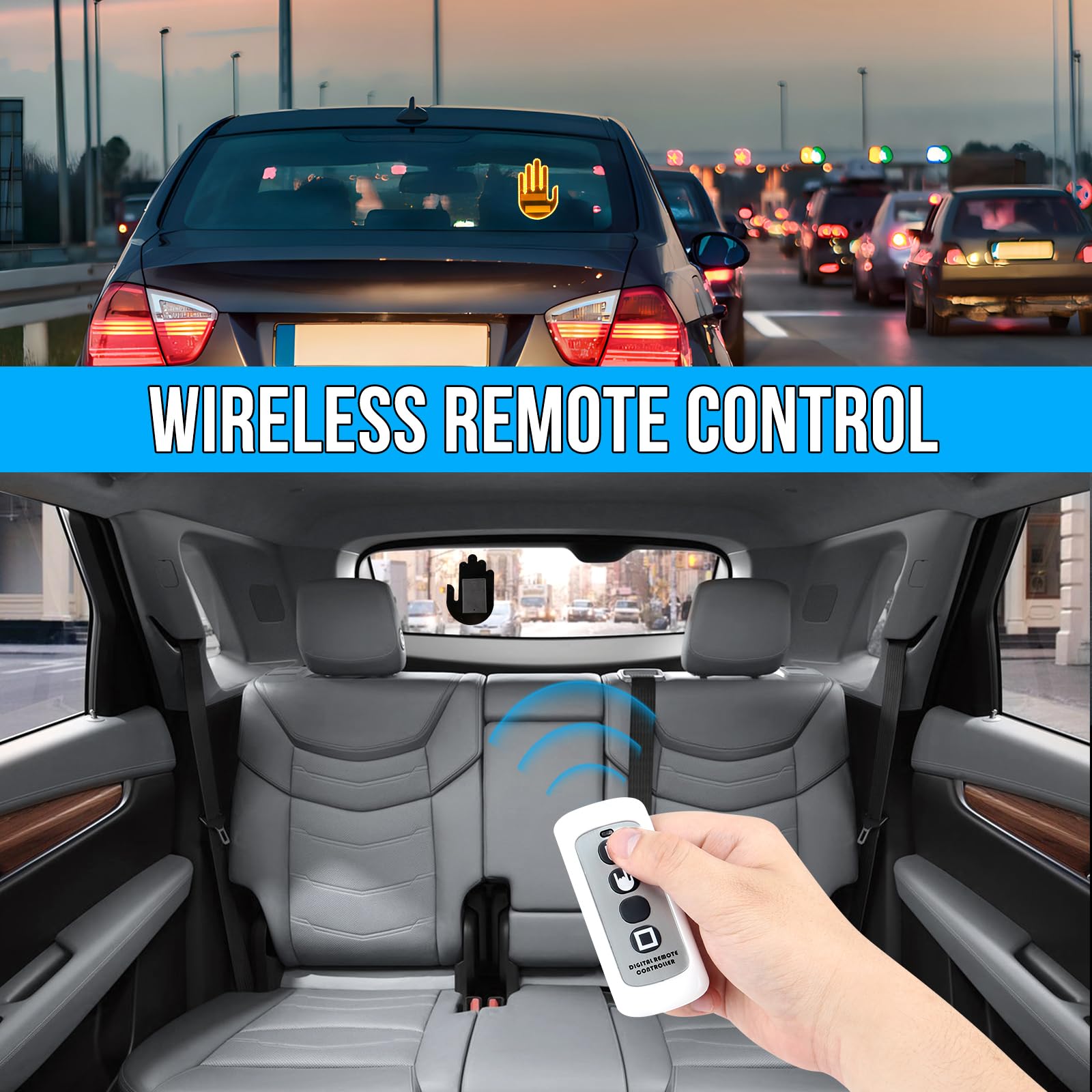Hand Gesture LED Light for Cars - Remote Control Finger Light with 3 Modes, Funny Road Rage Sign, Cool Car Accessories & Perfect Gift for Drivers - Great for Traffic Jams, Night Driving & Expressing Emotions