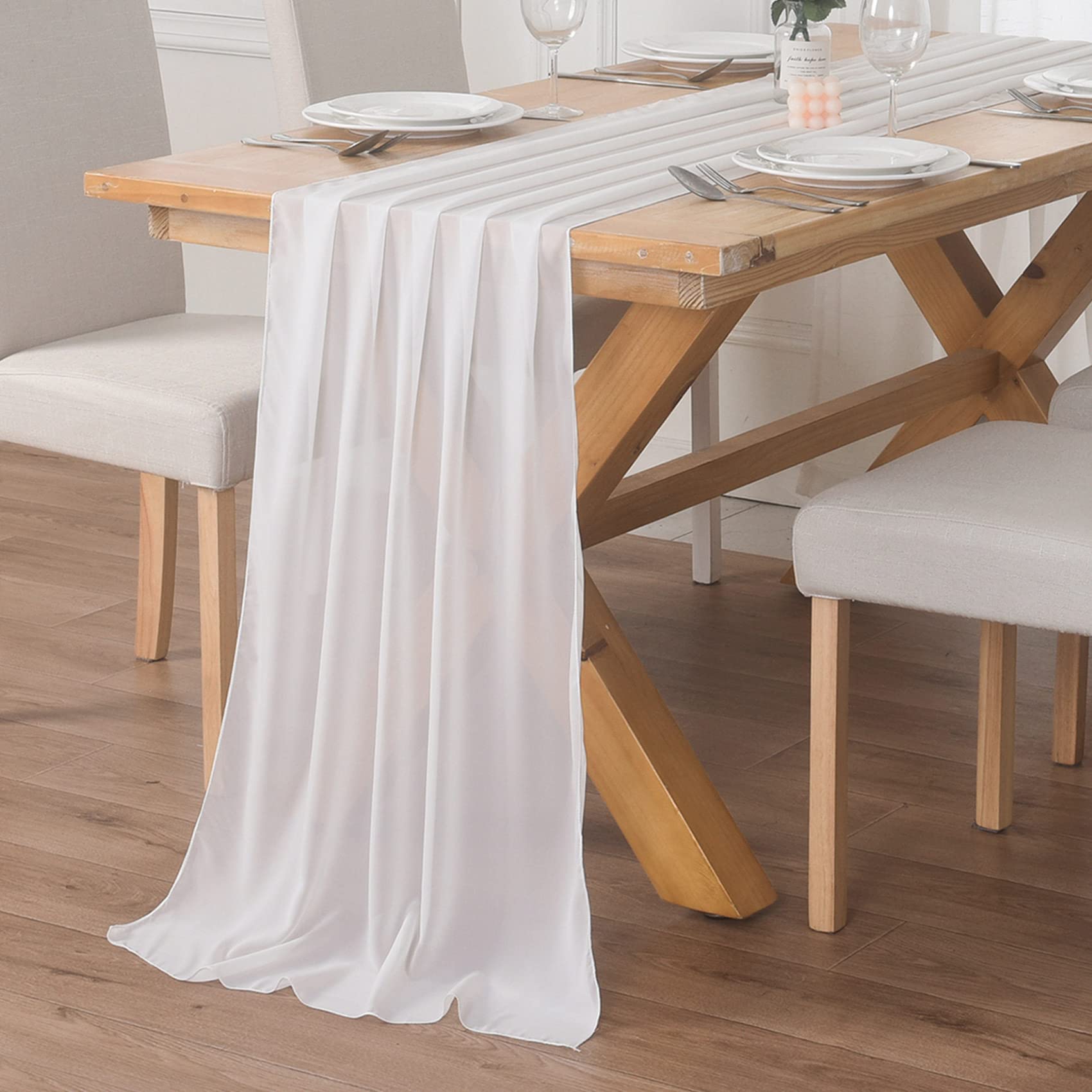 12 Pack Ivory Chiffon Table Runners 10ft Long Sheer Tulle Table Runners 29x120 Inches - Elegant Wedding Table Decorations for Reception, Banquet, and Party Decor