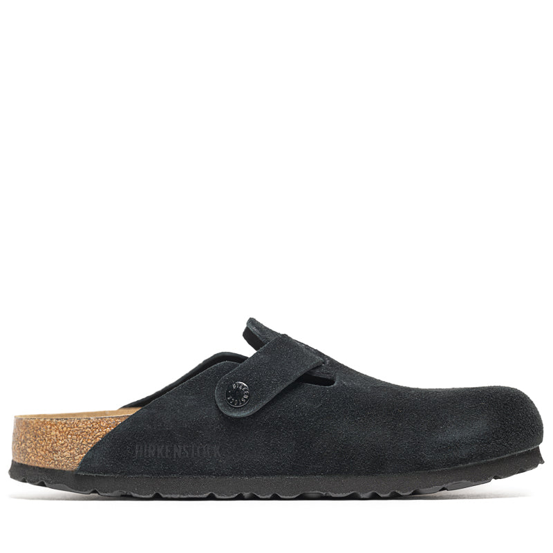 Birkenstock Boston Soft Footbed Suede Clogs for Men & Women - Comfortable Black Leather Sandals for Home, Office & Casual Wear