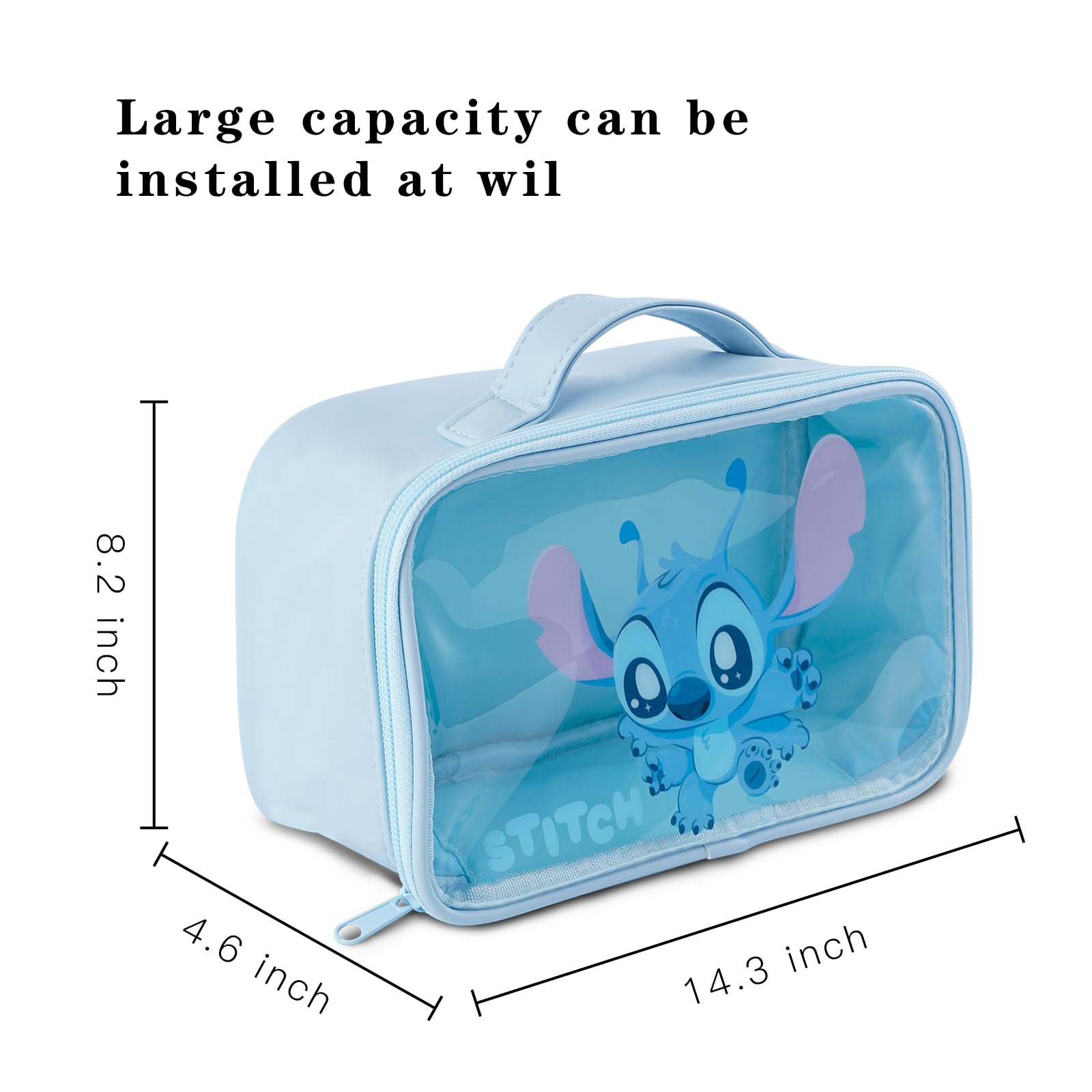 Cute Stitch Large Makeup Bag - Transparent Cosmetic & Toiletry Travel Organizer for Women | Portable Clear Handheld Bathroom Bag | Perfect for Travel, Gym & Daily Essentials Storage (TMMUB-Stitch B)