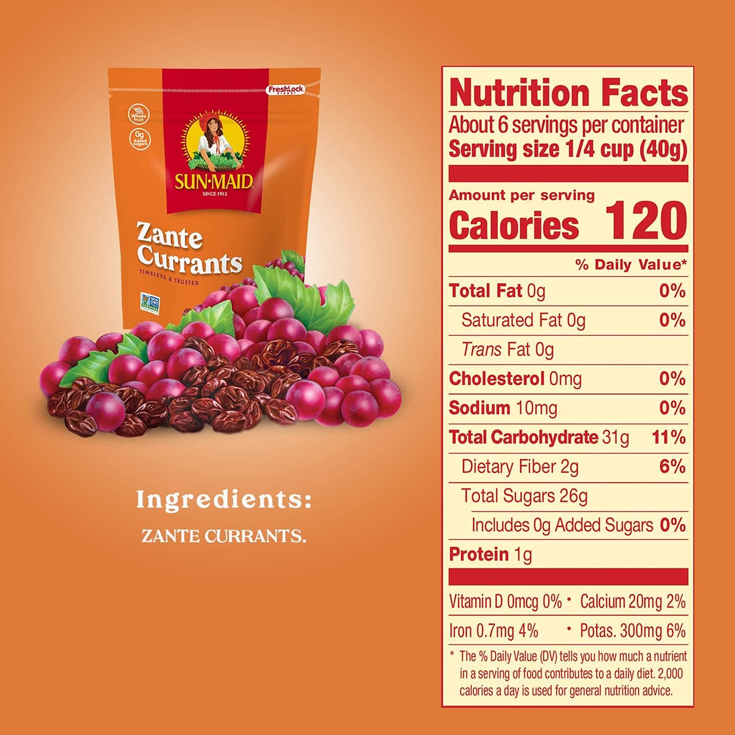 Sun-Maid California Sun-Dried Zante Currants (10 Pack) 8 oz Resealable Bags - All Natural Dried Fruit Snacks for Kids & Adults - Perfect for Lunch Boxes, Baking, Trail Mix & Healthy Snacking