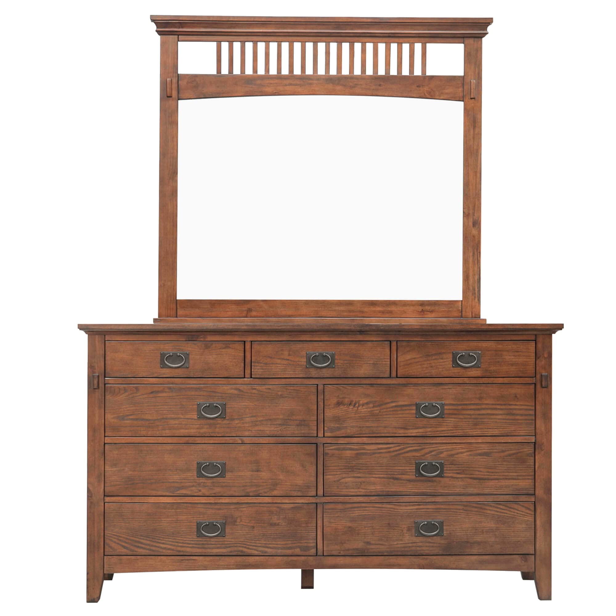 Amish Brown Solid Wood 9-Drawer Dresser with Mirror - Mission Bay Bedroom Vanity & Chest of Drawers for Master Bedroom or Guest Room Furniture