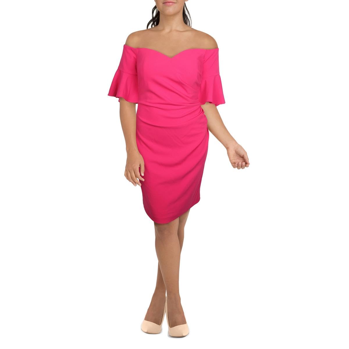 Calvin Klein Women's Off the Shoulder Ruch Dress - Elegant Side Ruching for Date Night & Cocktail Parties