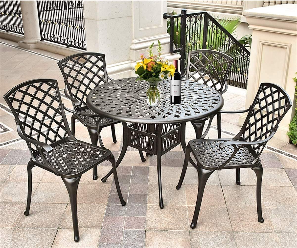 41 Inch Round Cast Aluminum Outdoor Patio Side Table - Durable Metal Bistro Pub Dining Table with 2.4