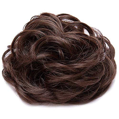 ASG 2-Piece Women's Messy Wavy Hair Bun Extension - Elastic Hair Tie & Wig Ring Accessory (Black & Brown) | Perfect for Updos, Cosplay & Daily Styling