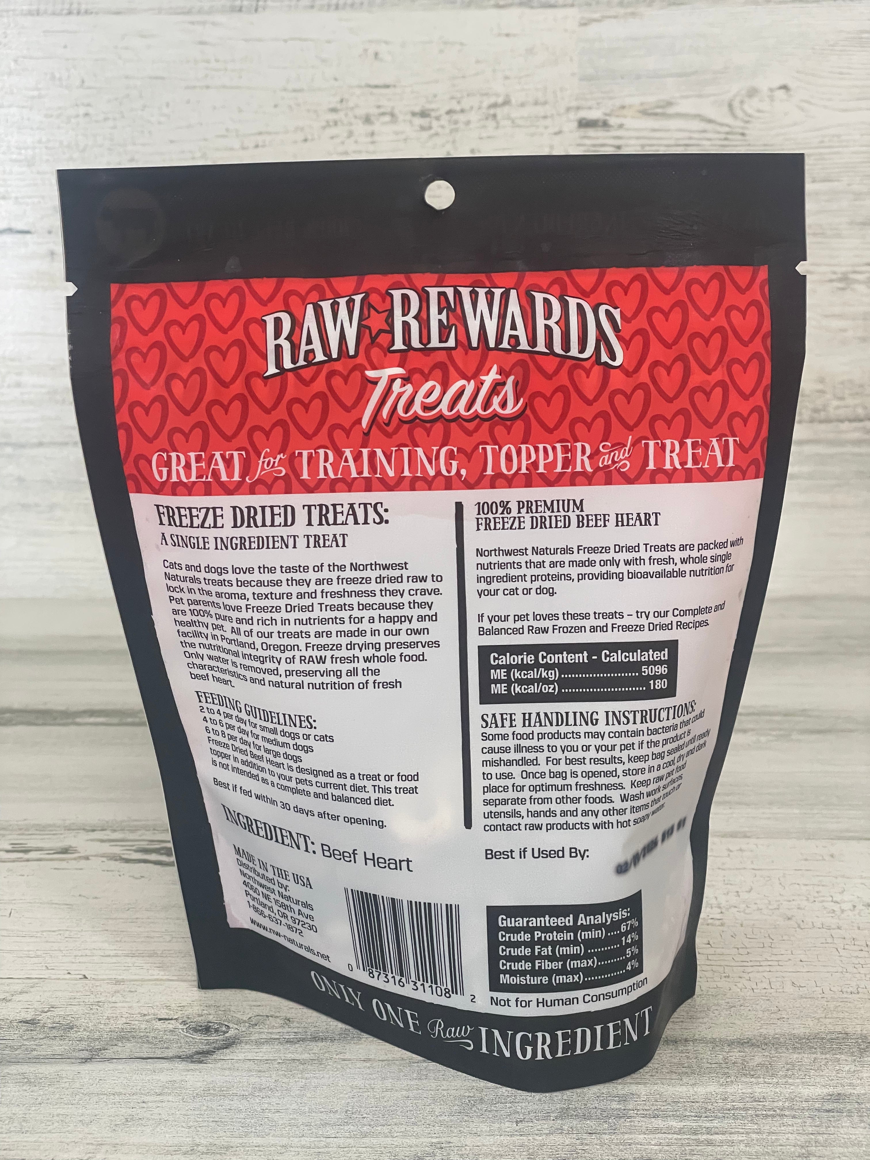 Northwest Naturals Freeze Dried Beef Heart Dog Treats - 3oz Raw Rewards - High Protein Snack for Training, Chewing & Dental Health