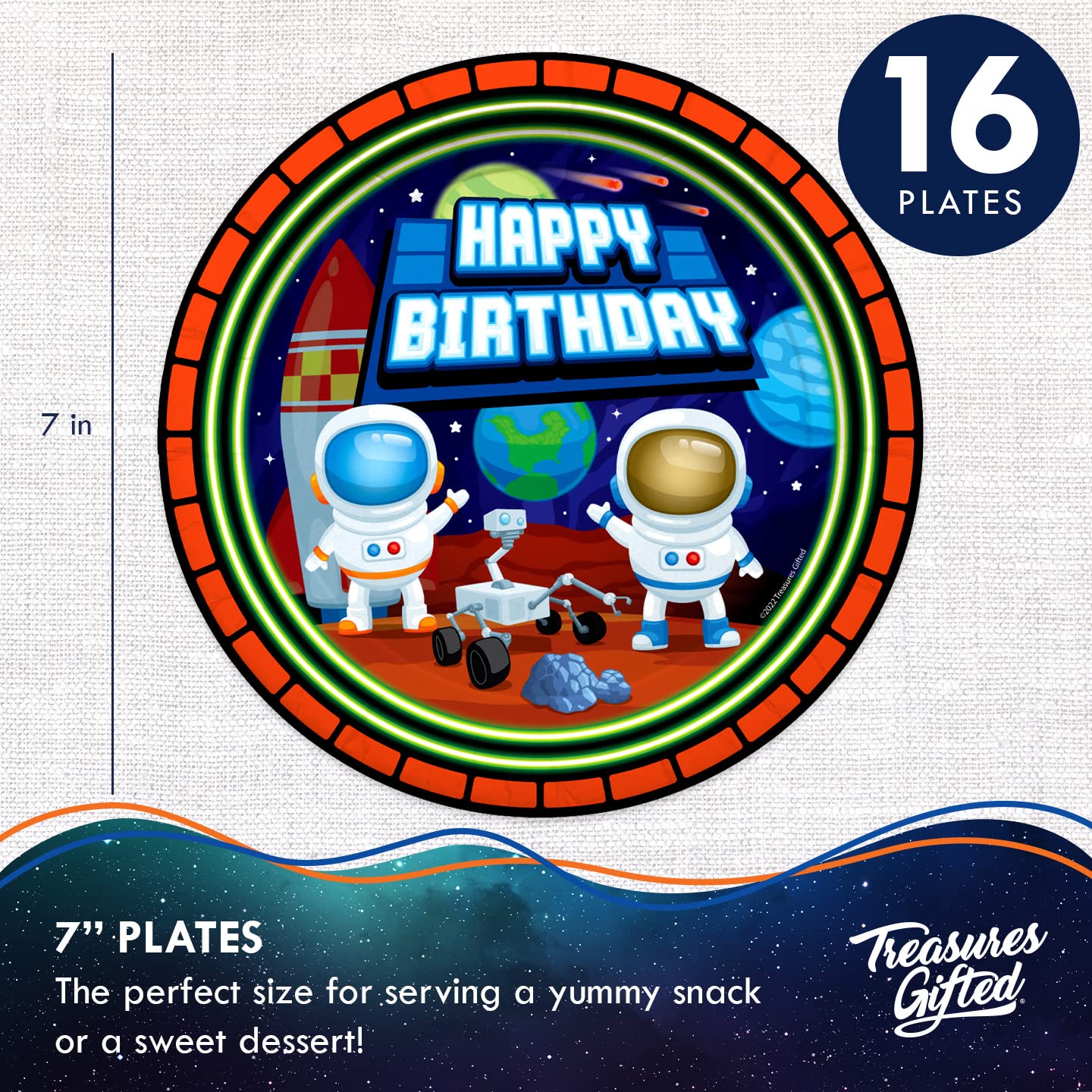 Outer Space Party Decorations Set for 16 Guests - Astronaut Themed Dinnerware with Plates & Napkins - Perfect for Space Birthday Parties, Kids' Astronaut Theme Events & Galactic Celebrations
