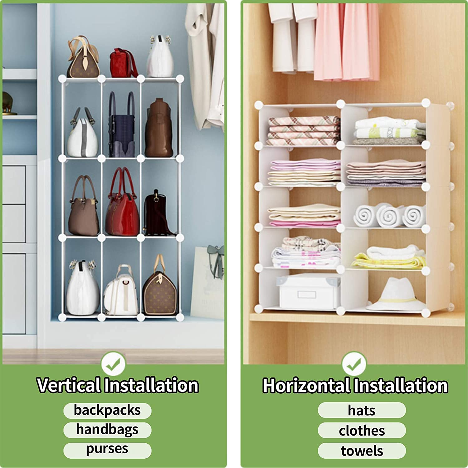Aeitc 6-Shelf Stackable Closet Organizer - Adjustable Space Saving Storage Shelf for Clothes, Shoes & Accessories - White (18 Sections) - Perfect for Bedroom, Walk-in Closet & Small Space Organization
