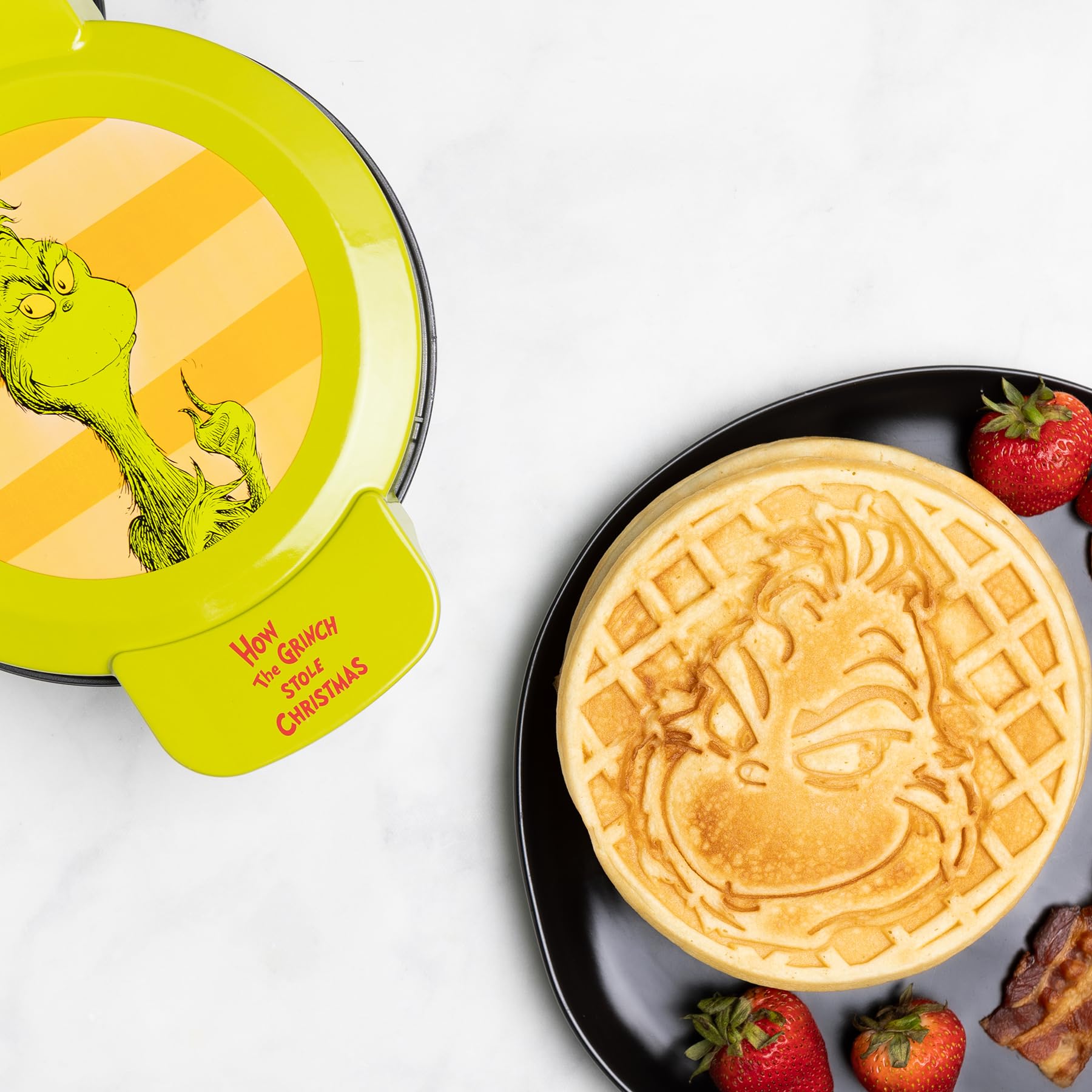 Uncanny Brands Dr. Seuss The Grinch Waffle Maker - Make Festive Grinch-Themed Waffles for Christmas Breakfast & Holiday Parties