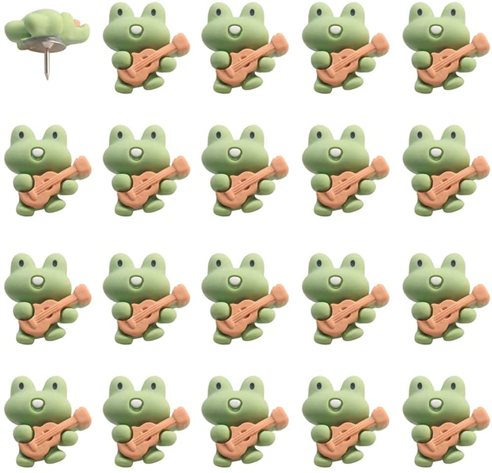 20PCS Cute Cartoon Green Guitar Frog Push Pins - Fun Animal Thumb Tacks for Cork Boards, Whiteboards, Bulletin Boards, Photo Walls & Maps - Perfect for Home Office, Classroom Decor & DIY Projects