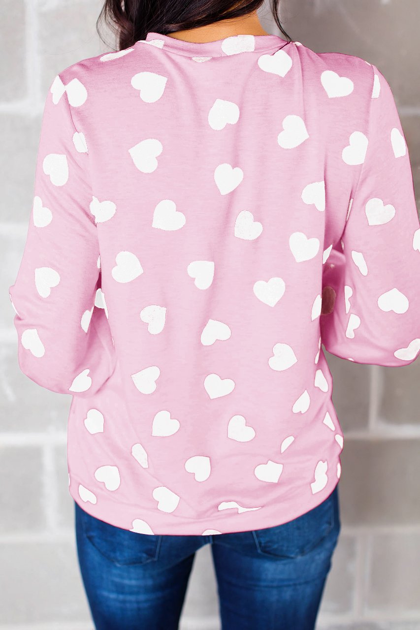 Ivay Women's Valentine's Day Love Heart Printed Cute T-Shirt - Long Sleeve Crewneck Graphic Tee for Date Night, Anniversary Gifts & Romantic Outfits