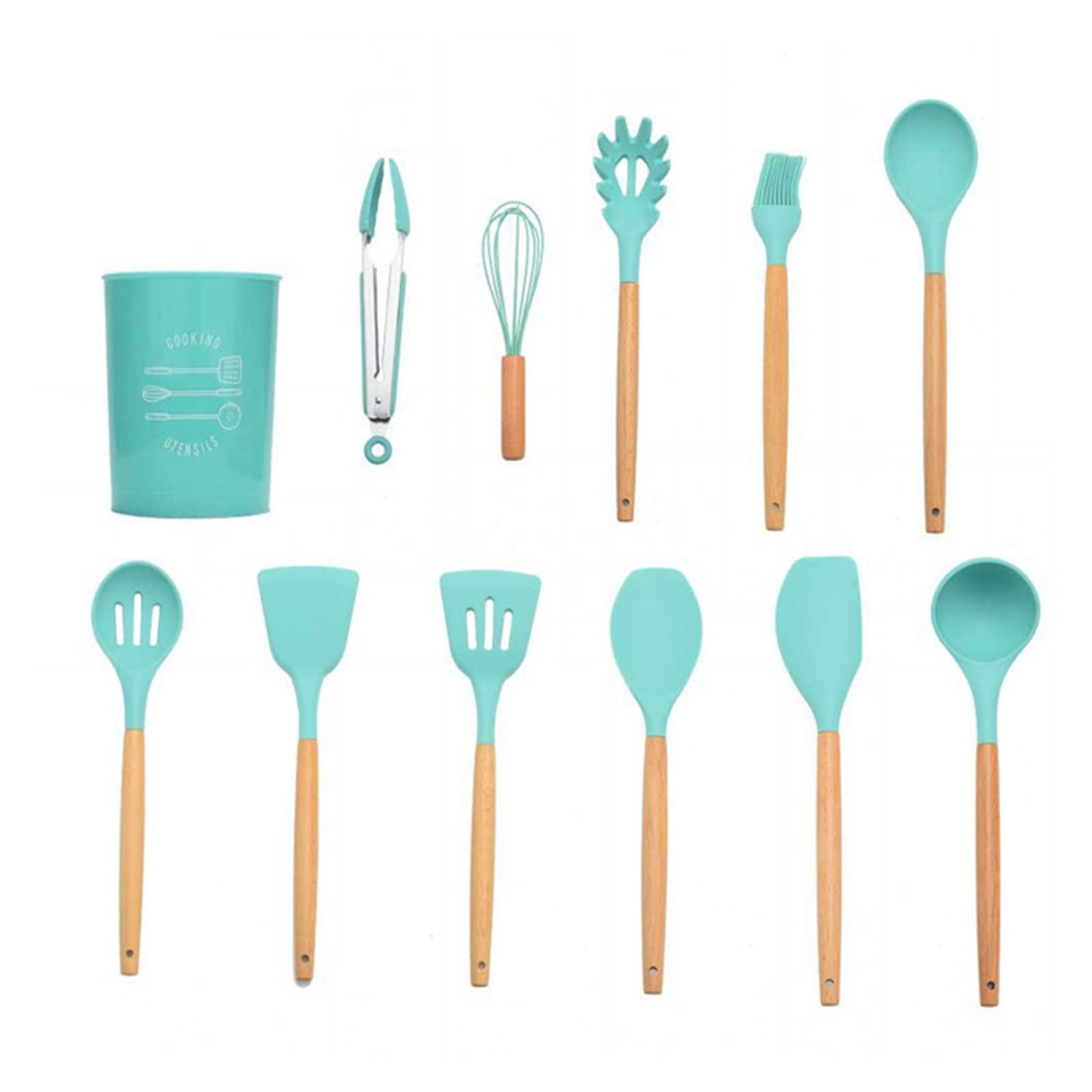 Premium 9 or 12-Piece Pink Silicone Kitchen Utensil Set with Storage Box - Includes Turner, Tongs, Spatula & Soup Spoon (Mint Green 12PCS) - Non-Stick Cooking Tools for Baking, Frying & Everyday Meal Prep