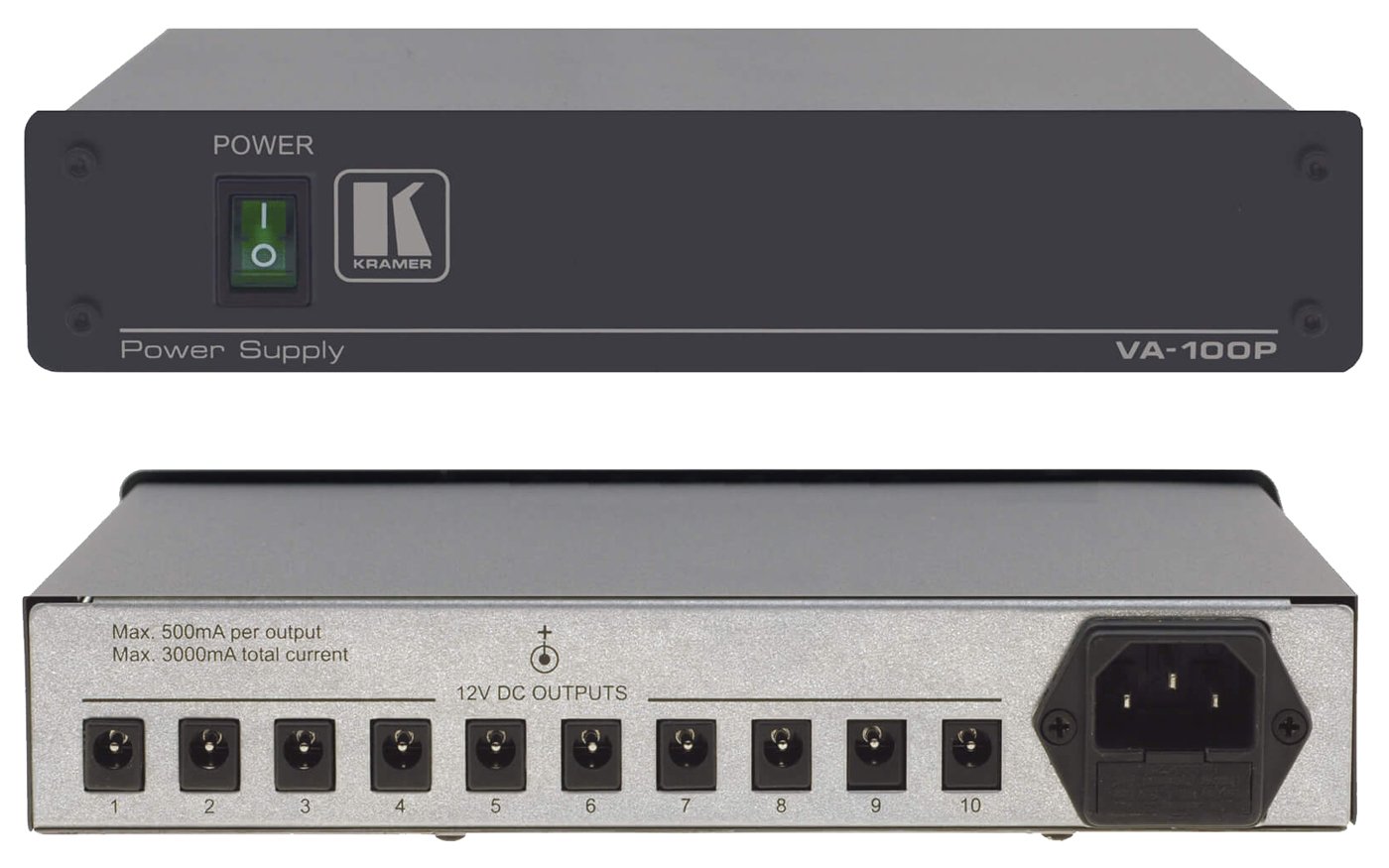 Kramer Electronics VA-100P 10-Port Universal 12V DC Power Supply for CCTV, LED Strips & Security Systems - Reliable Multi-Device Power Solution